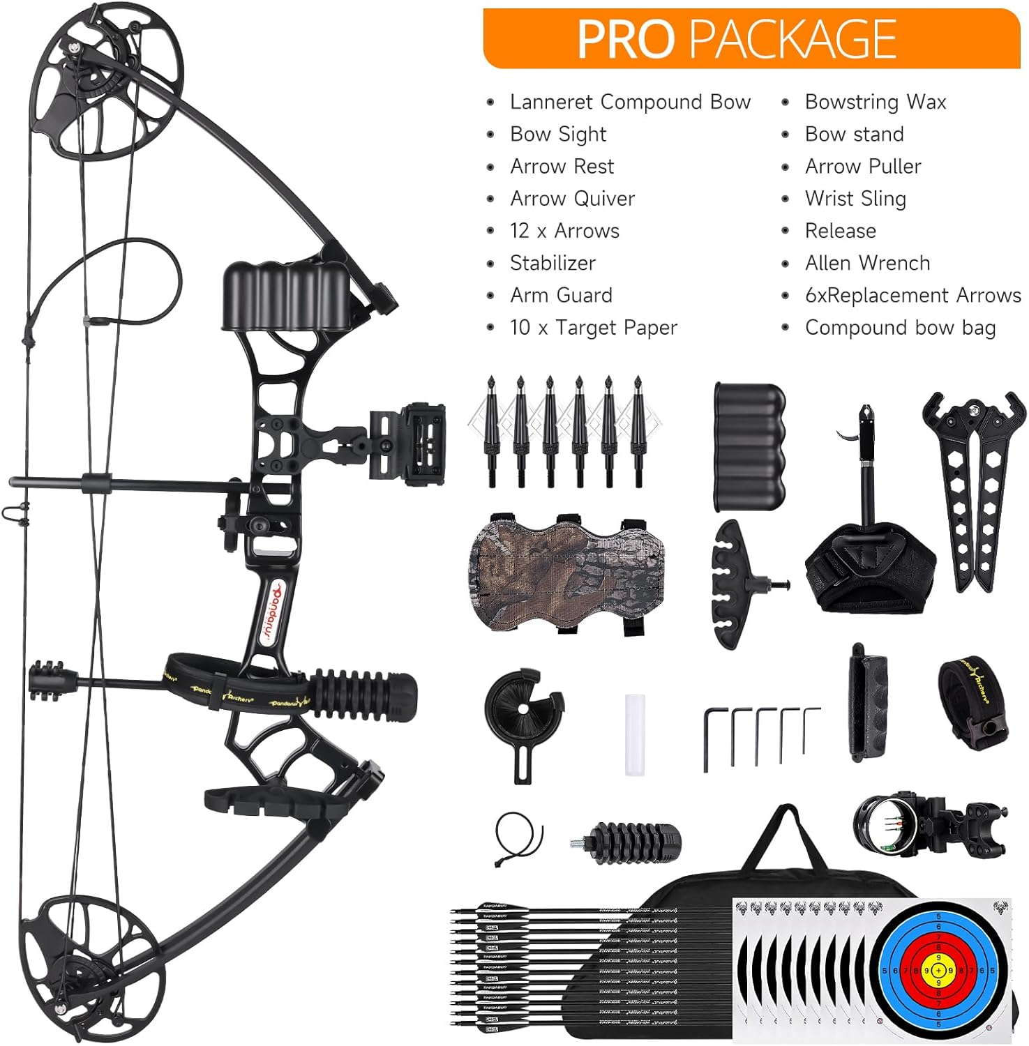 PANDARUS Archery Ready to Hunt Compound Bow Package for Adults and Teens,25"-31" Draw Length,0-70 Lbs Draw Weight Adjustable,Up to 320 Fps,Made in Usa,Lightweight Design New Bow - Black Right Handed image number 2
