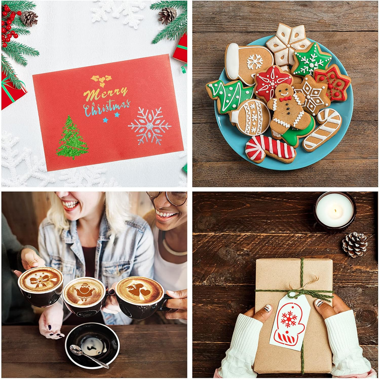 30 Pieces Christmas Cookie Stencils Templates Decorations Christmas Coffee Baking Painting Mold Tools Plastic Cookie Coffee Decorating Stencils Reusable Xmas Baking Tools for Christmas Baking DIY image number 1