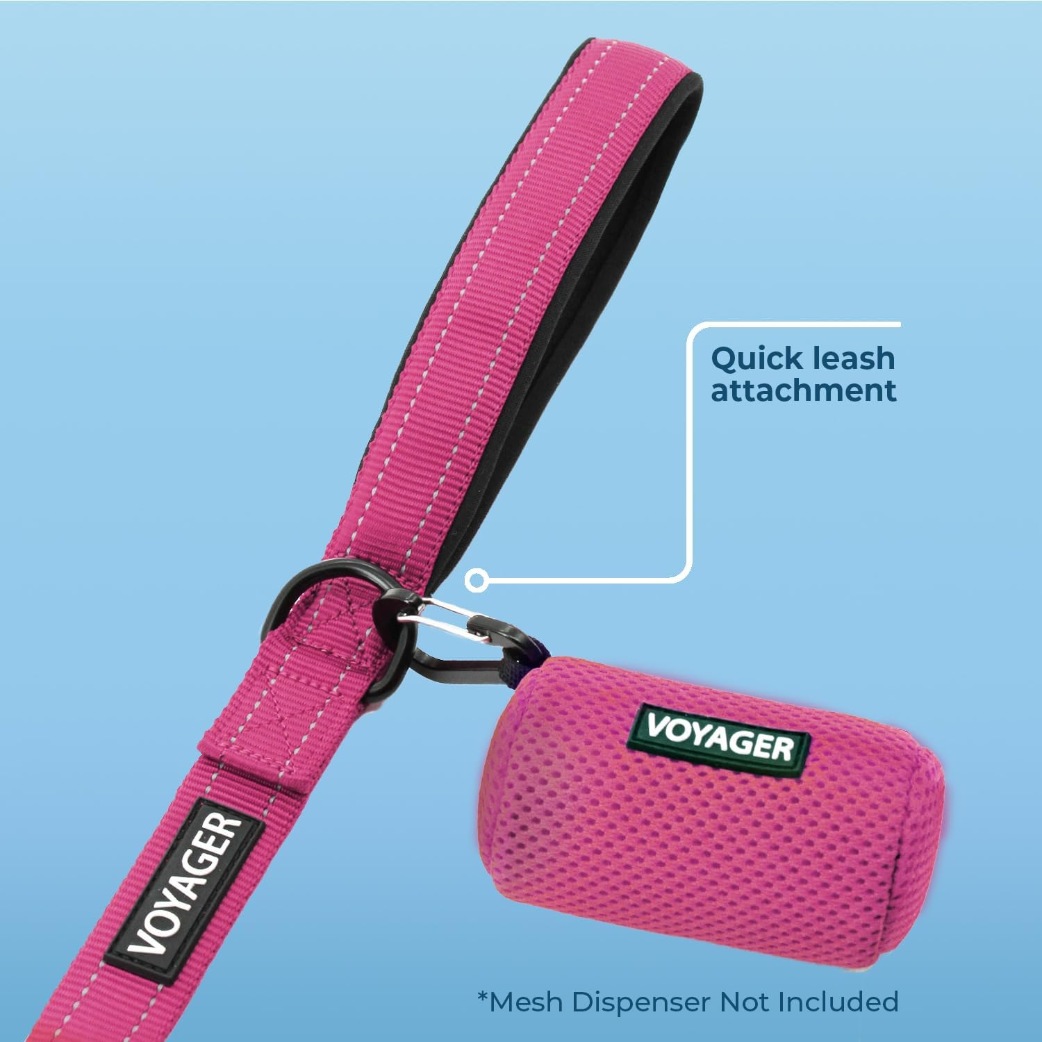 Voyager Reflective Dog Leash with Neoprene Handle, 5Ft Long, Supports Small, Medium, and Large Breed Puppies, Cute and Heavy Duty for Walking, Running, and Training - Fuchsia (Leash), S image number 4