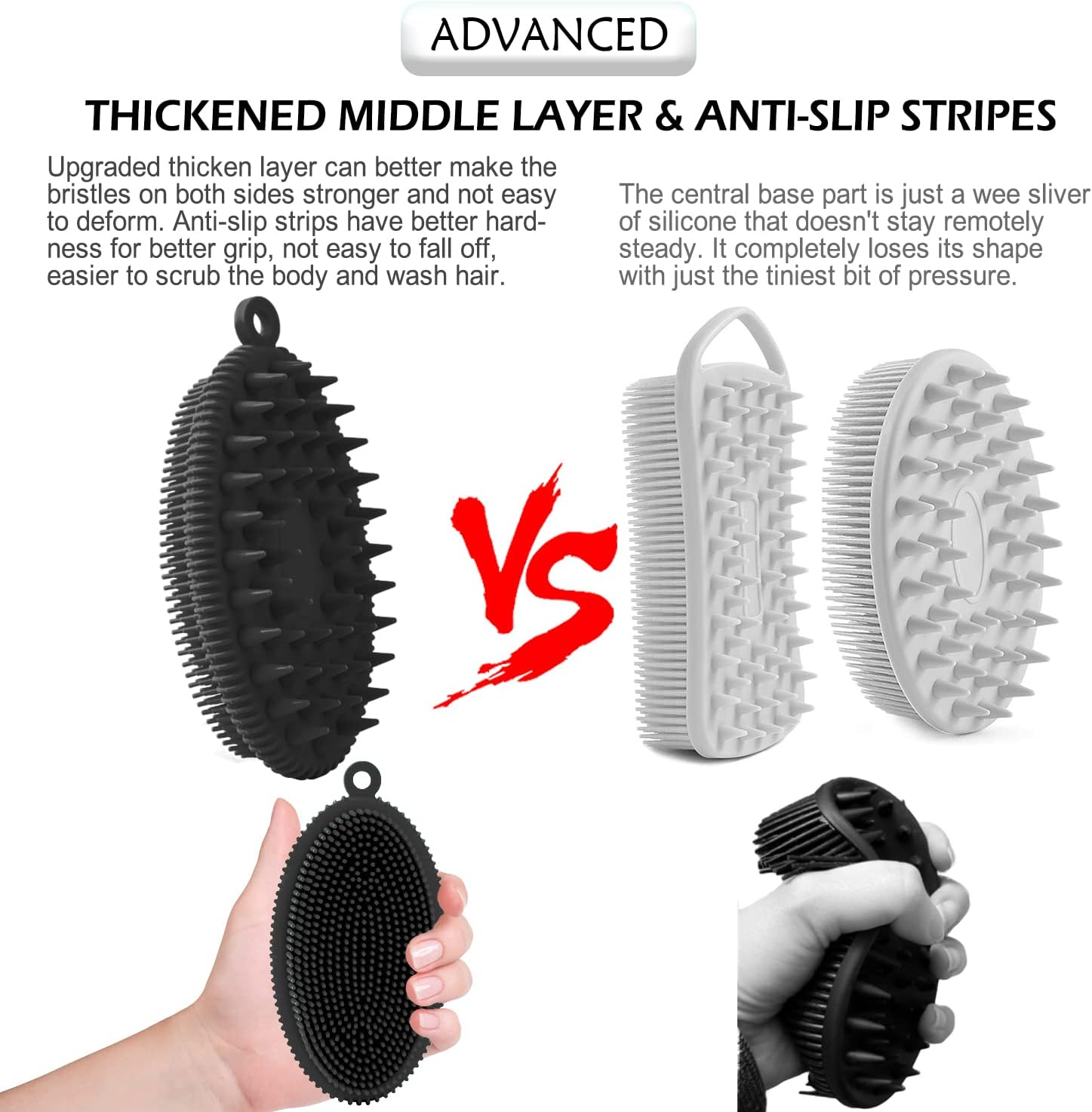 Rampula Silicone Body Scrubber, 2 in 1 Shower and Shampoo Scalp Massager Brush for Dry and Wet, Lathers Well, Stimulating Blood Circulation More Hygienic than Loofah 1PC Black image number 5
