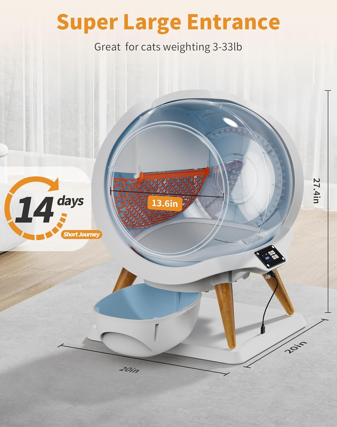 Honeyguaridan Self Cleaning Cat Litter Box, Automatic Cat Litter Box for Multiple Cats,Water Rinsable and Easy to Clean,App Control,Integrated Safety Protection,2 Roll Garbage Bags image number 4