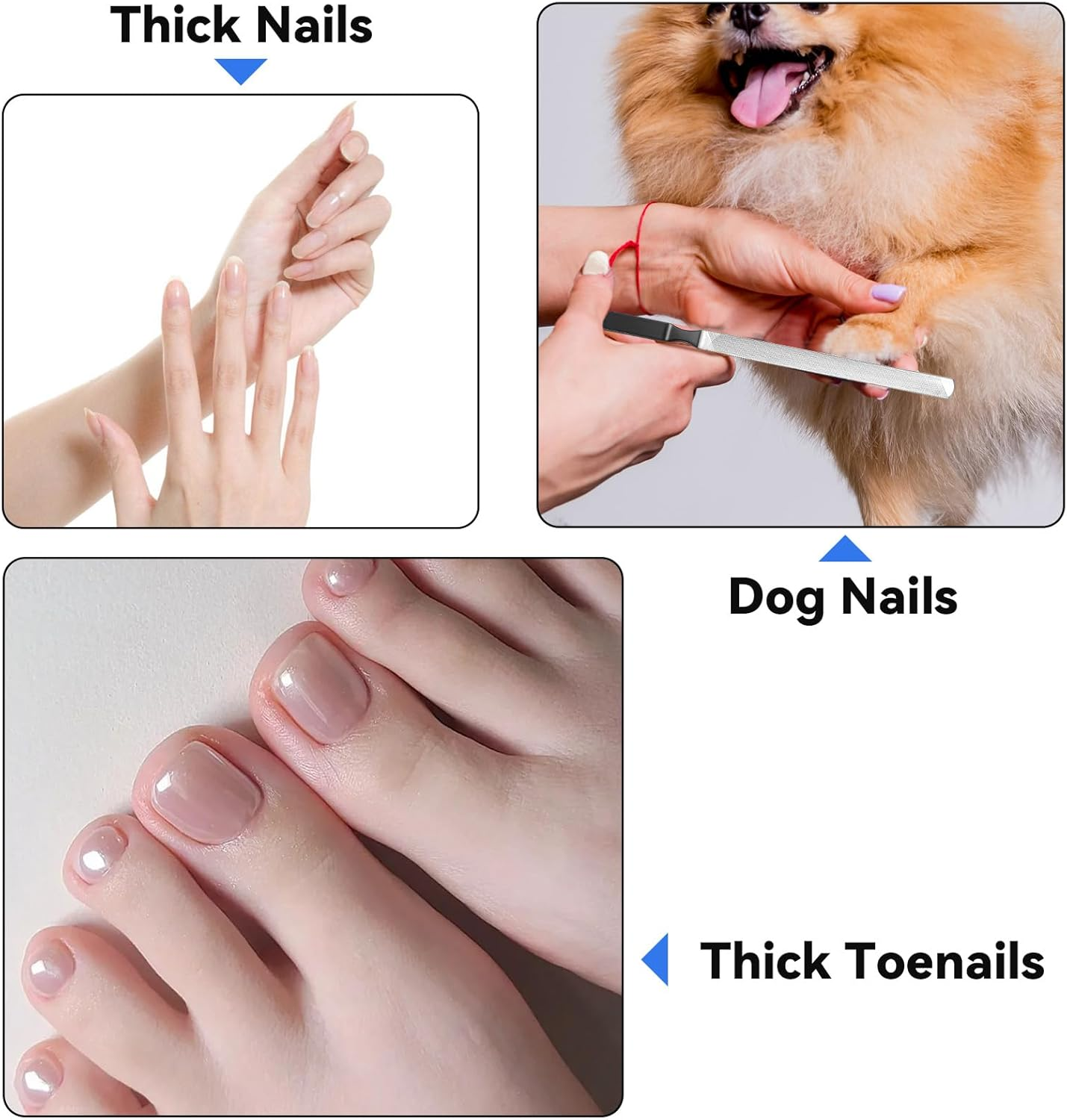 Dimeho 2 Pcs Toe Nail Files for Thick Nails, Professional Stainless Steel Nail File 4 Sides Fingernail Files with Anti-Slip Handle Dog Nail File Reusable Manicure Filer for Men Seniors and Dogs image number 3