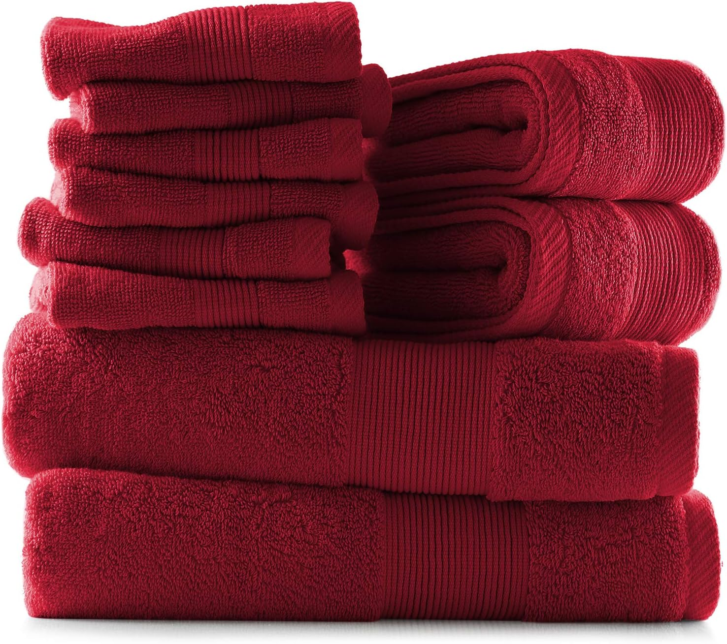 Hearth & Harbor Bath Towels for Bathroom - 100% Ring Spun Cotton Luxury Bathroom Towels - Soft & Highly Absorbent Bath Towels Set, 10 Piece Set (2 Bath Towels, 2 Hand Towels, 6 Washcloths) - Red image number 6