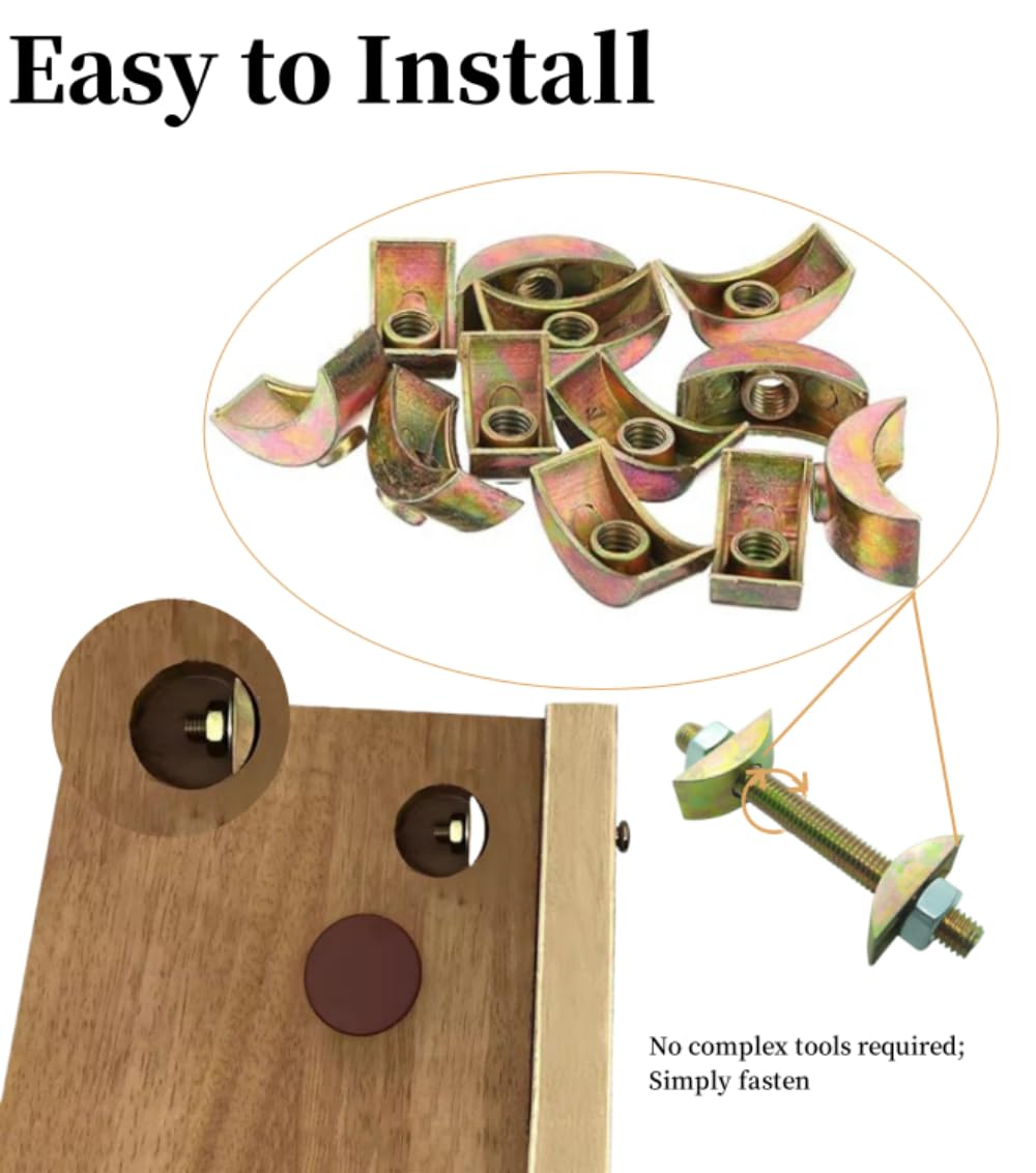 12Pcs M6 Half Moon Nuts Washers,Spacer Washer, 6Mm Hole Dia Bronze Tone Connector Nuts, Zinc Alloy External Thread Lock Washer, Spacer Connector Hardware Fittings, for Connect Furniture image number 1