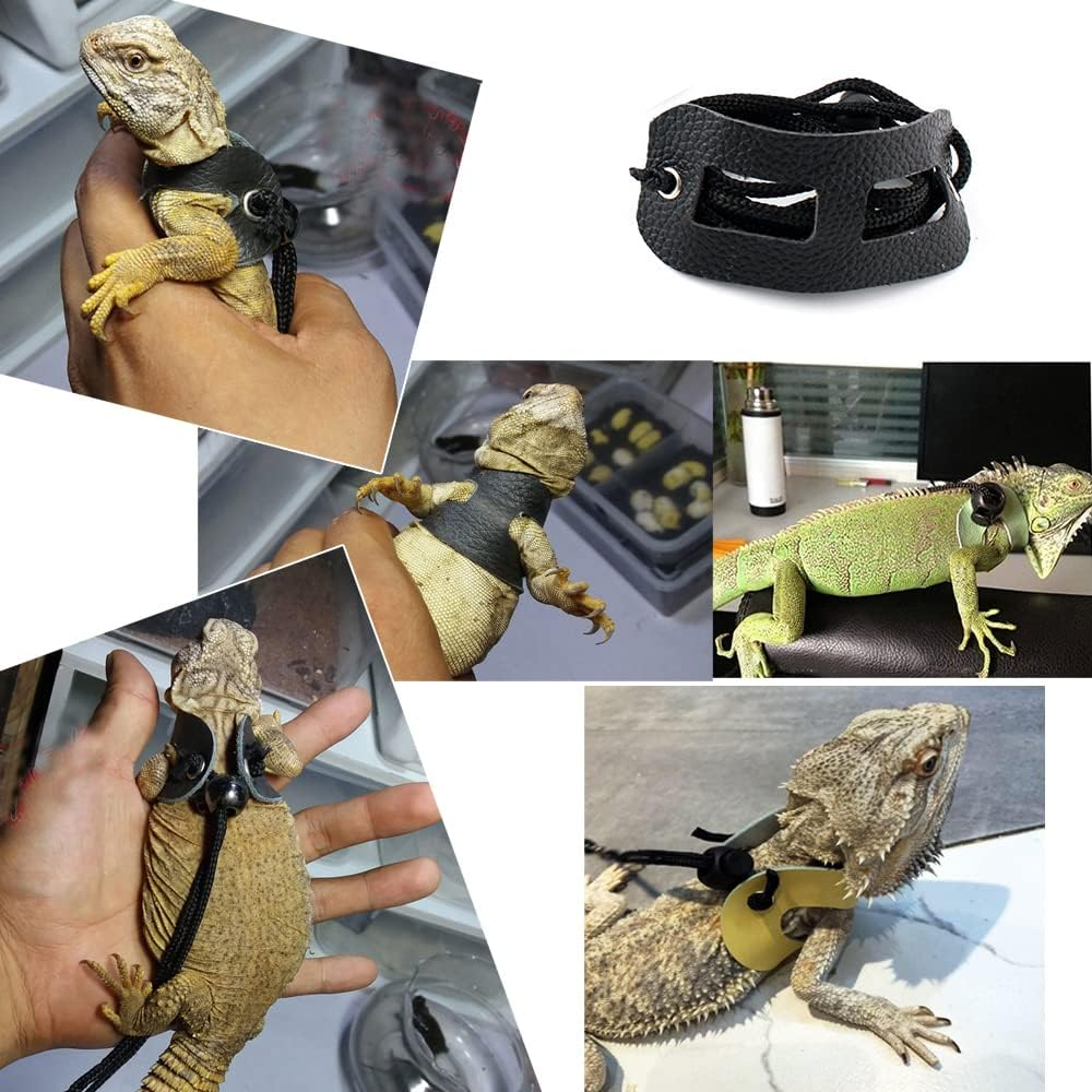 ASOCEA 3 Pcs Adjustable Bearded Dragon Lizard Harness and Leash Reptile Soft Leather Outdoor Nylon Rope Lead for Amphibians Lizard Chameleon Baby Iguana and Other Small Pet Animals(S,M,L) image number 5