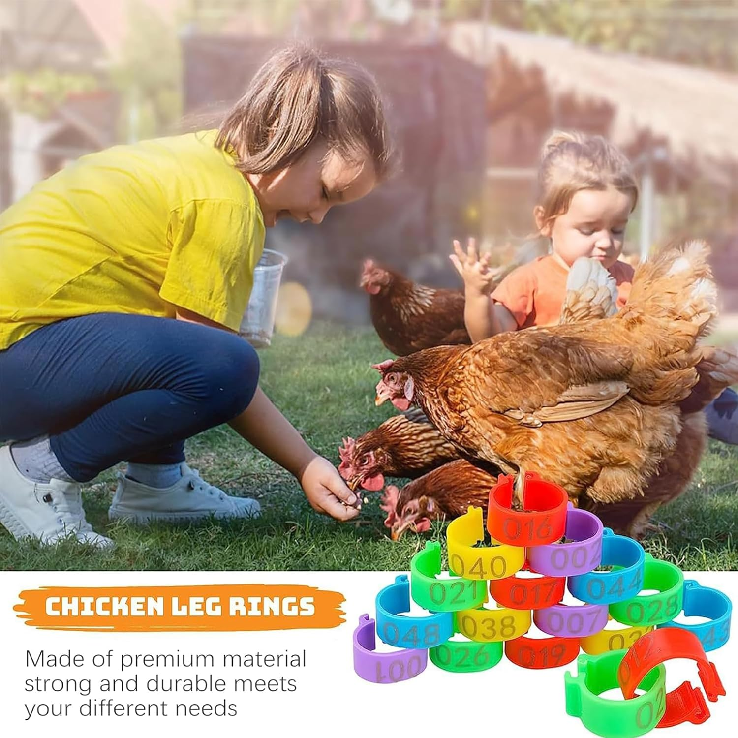 Zalizr 100 Pcs Chicken Leg Bands, 20Mm Colorful Numbered Poultry Identification Tags, Durable Plastic Leg Bands for Chickens, Ducks, Geese, Turkeys, and Gamefowl