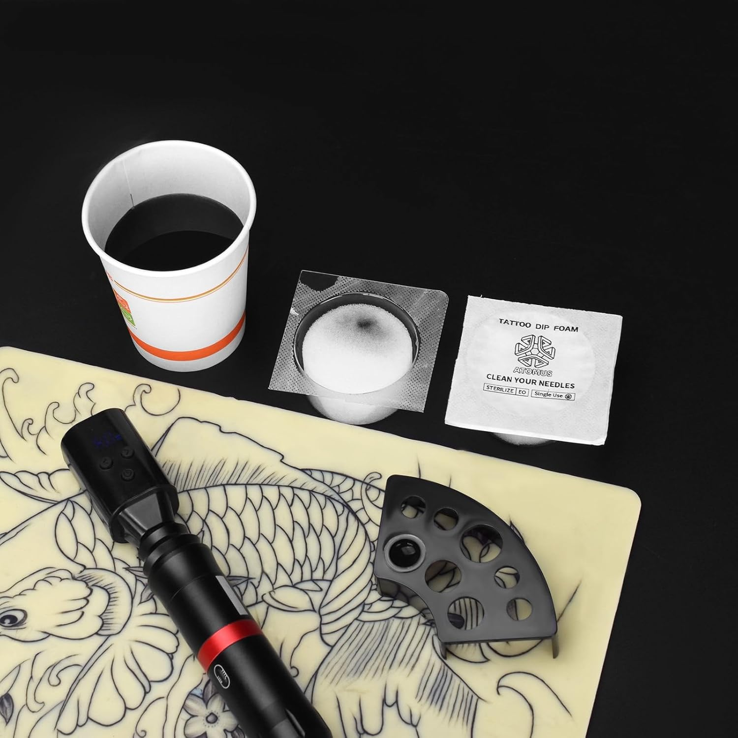ATOMUS Tattoo Dip Foam 36Pcs Tattoo Needles Dip Cup Caps Tattoo Needles Cleaning Cups Needles Head Tip Dip Foam Tattoo Clean Supplies image number 4