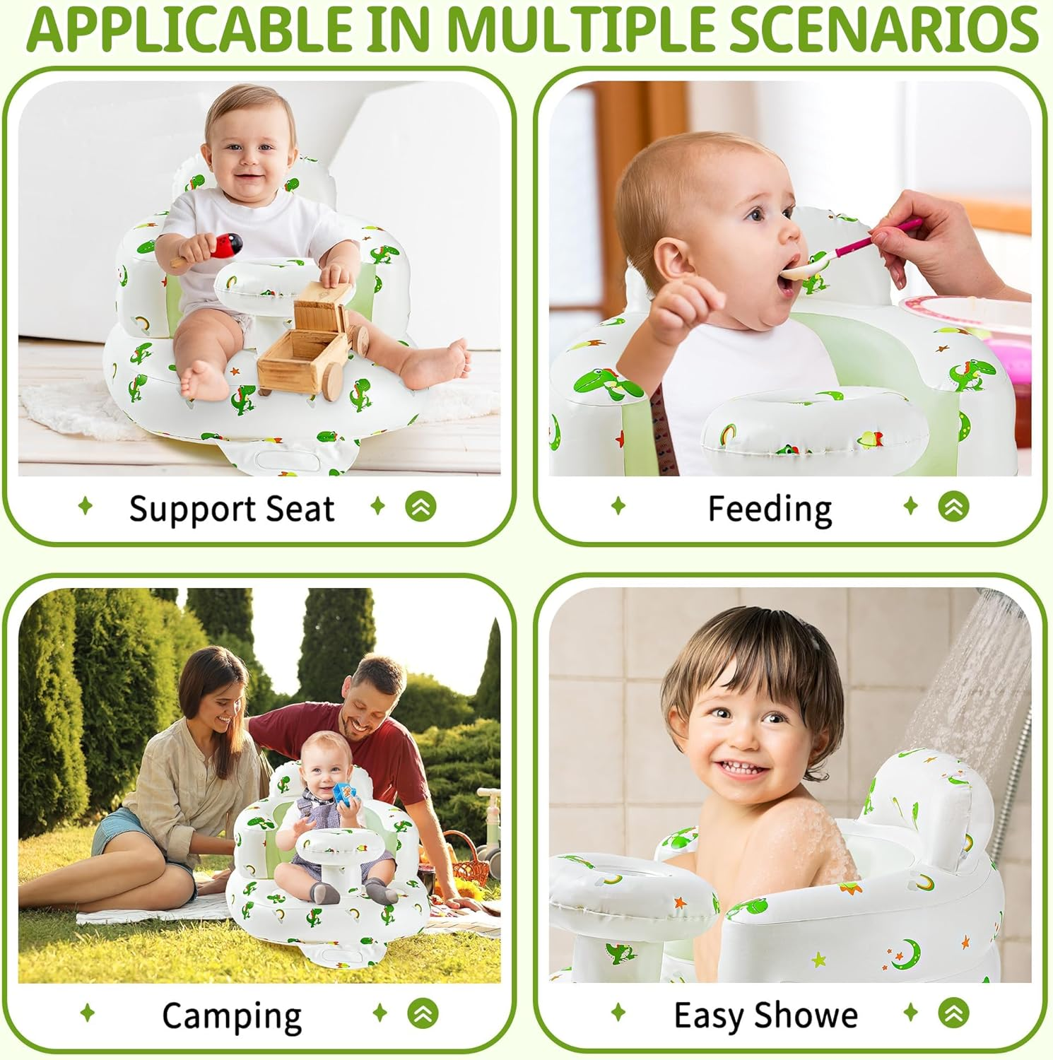 Inflatable Baby Seat Portable Baby Chair Comfortable Inflated Baby Sofa for Babies 3 Months & up Foldable Blow up Baby Seat for Learning to Sit Built in Air Pump Infant Back Support image number 3