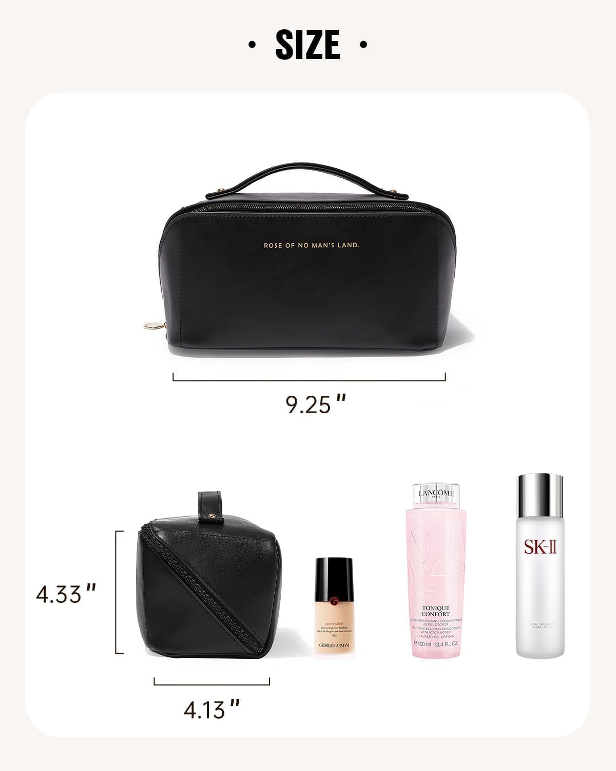 Travel Makeup Bag, Large Capacity Cosmetic Bags for Women, Waterproof Portable Pouch Open Flat Toiletry Bag, Make up Organizer with Divider and Handle (Black)