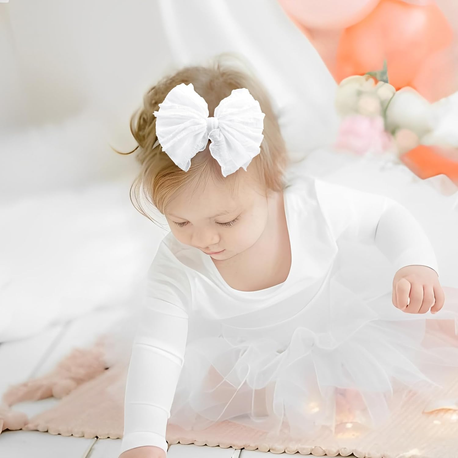 Big Bows Baby Girl Headbands with Bows Handmade Baby Hairbands Stretchy Lace Newborn Toddler Hairbands Bows Black White Beige 3 PCS - 3-Purple, Gray, Pink image number 6