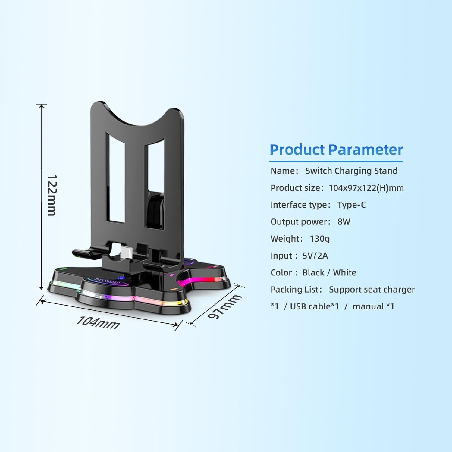 Charging Stand for Switch/Lite/Oled, Portable Foldable Non-Slip Bracket, Adjustable Charging Stand, with Type C Charger Port (Black) image number 1
