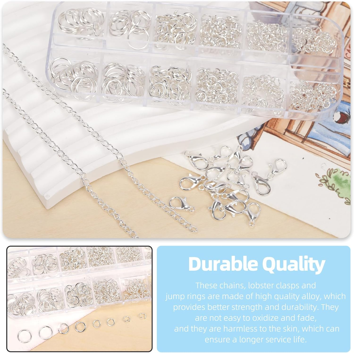 Glarks 504Pcs 30 Feet Jewelry Chains Set Silver Cable Link Chains Link Rolls Bulk Twisted Links Chain Necklace Jewelry Making Chains with Lobster Clasps and Jump Rings for Necklace Jewelry Making - Gold image number 6