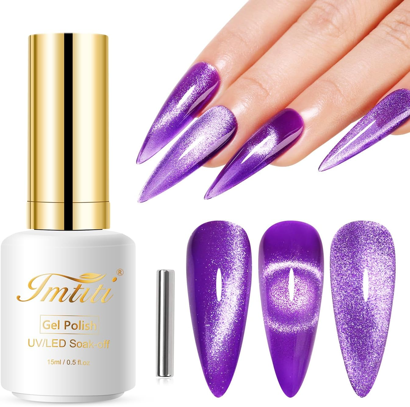 Imtiti Cat'S Eye UV Gel Nail Polish - 15 Ml Purple Glitter Holographic with Magnet - LED Magnetic Galaxy Glitter DIY Manicure Nail Salon