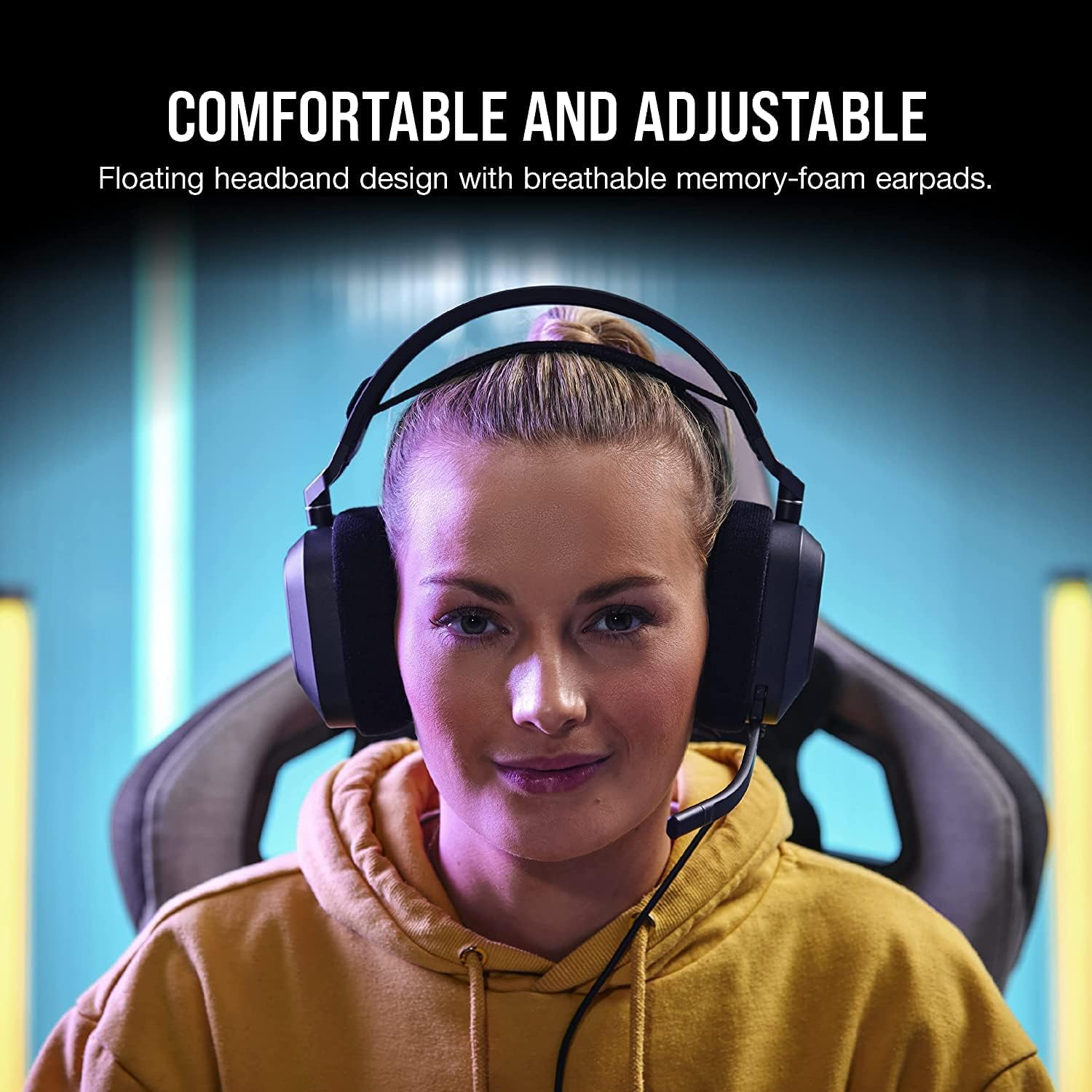 CORSAIR HS80 RGB USB Premium Gaming Headset with Dolby Audio 7.1 Surround Sound (Broadcast-Grade Omni-Directional Microphone, Memory Foam Earpads, High-Fidelity Sound, Durable Construction) Carbon image number 5
