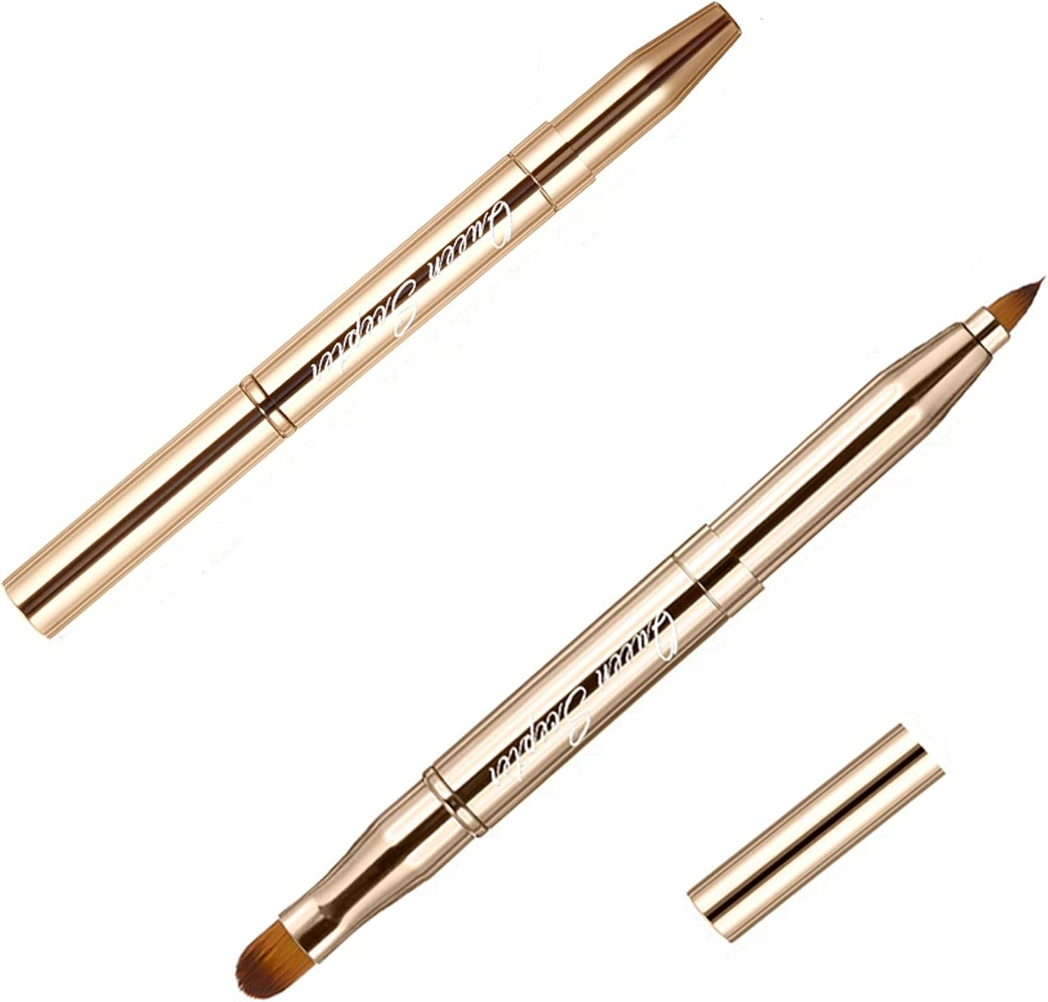 Retractable Eyebrow Eyelash Lip Brush Makeup Brush Double-Sided Soft with Cap Concealer Eyeliner for Travel Cosmetic Brushes, Gold Color