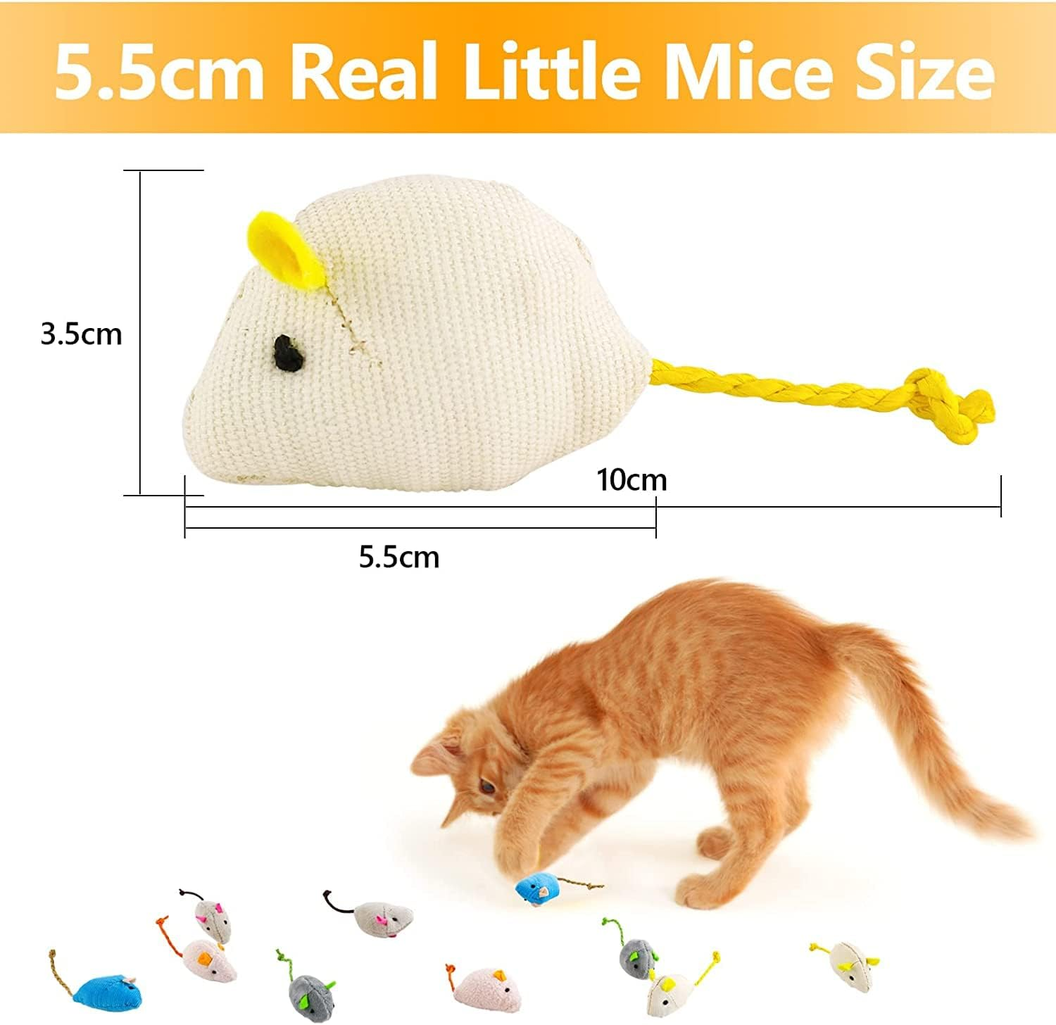 3 Cat Toys, Cat Chew Toys, Chew Resistant Catnip Toys, Catnip Filled Mice, Cat Teething Toys(White Yellow) image number 1