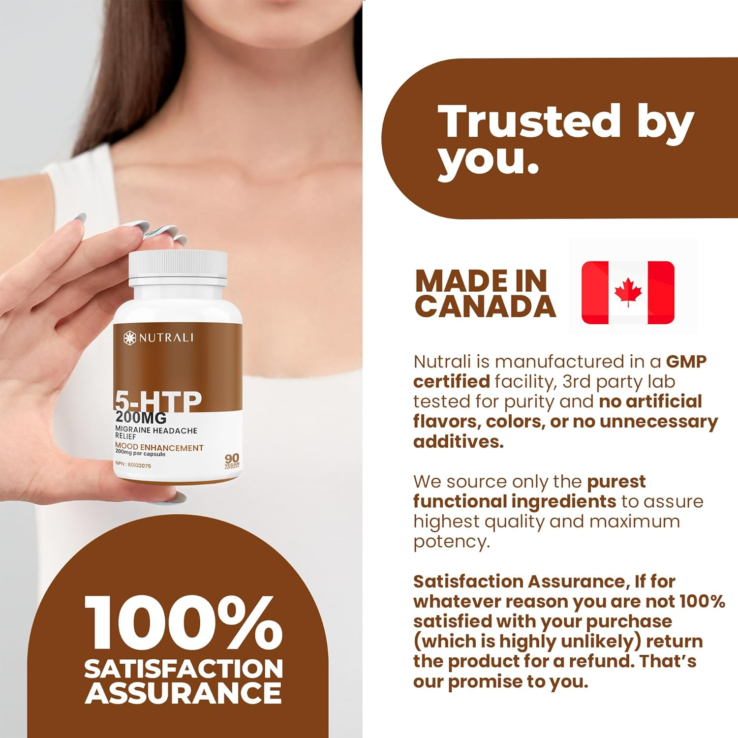 New MAX POTENCY 5Htp 200Mg Capsules, Improved Mood. Stress Relief, Brain Function, Better Sleep, 5-HTP Supplement for Women and Men Increases Energy, Non-Gmo, Vegan, Gluten Free. 90 Capsules. image number 6