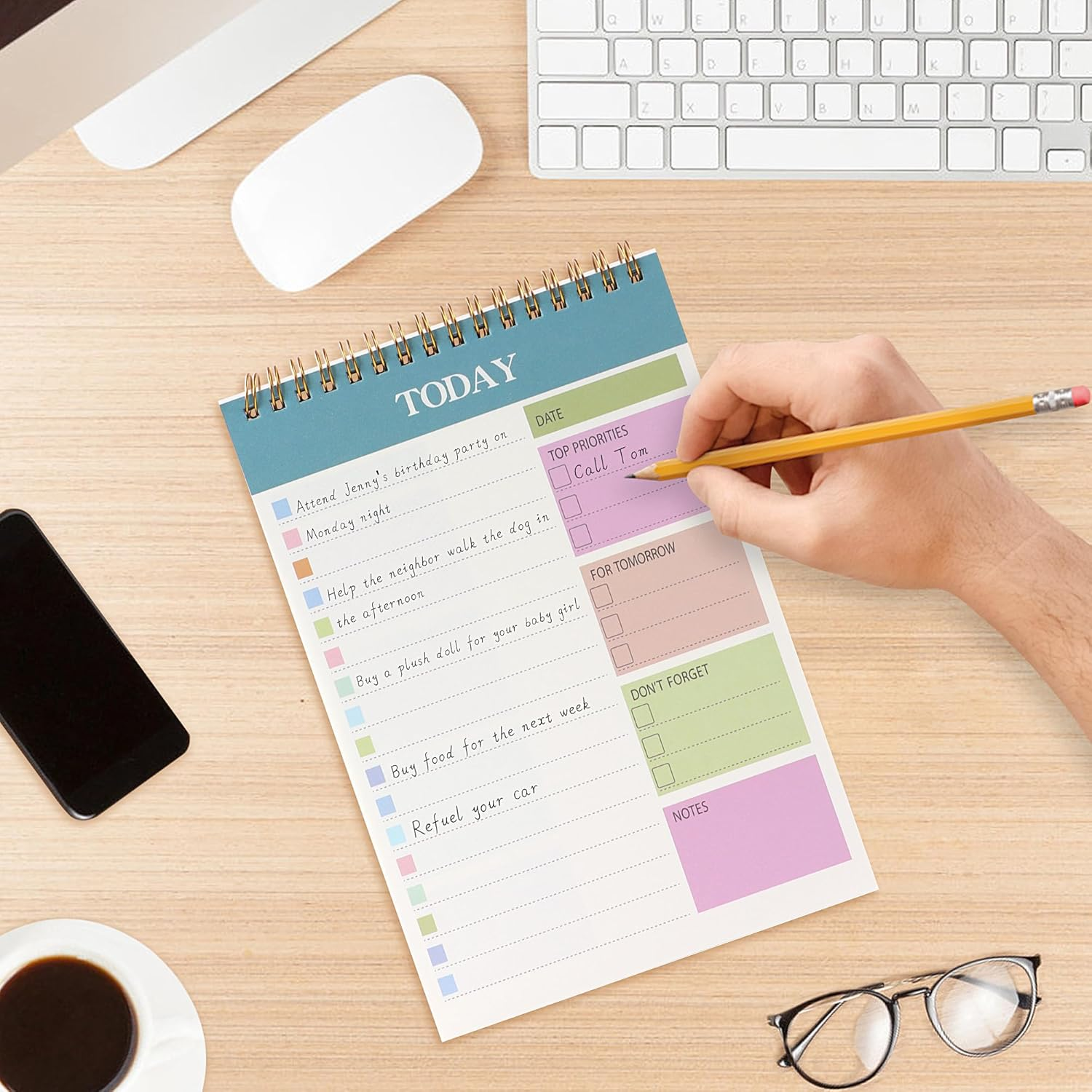 JUNART Daily Planner Notepad, 8.5"&times;5.7" to Do List Notepad Spiral Bound, Clear Cover Portable Daily Planner for Students,Commuters,Office,Home(Green) image number 1