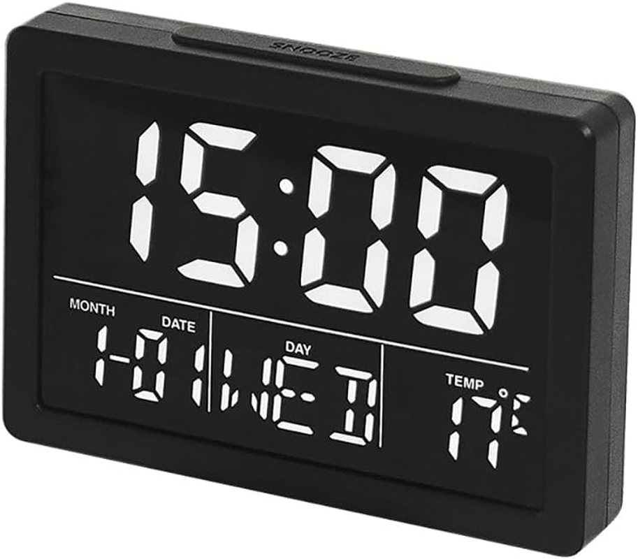 Lancoon Digital Alarm Clock, 13CM LCD Screen Time Date Week Temperature Display 12/24H Snooze Function 6 Adjustable Brightness 8 Ringtones for Home Office Bedroom Living Room (White)