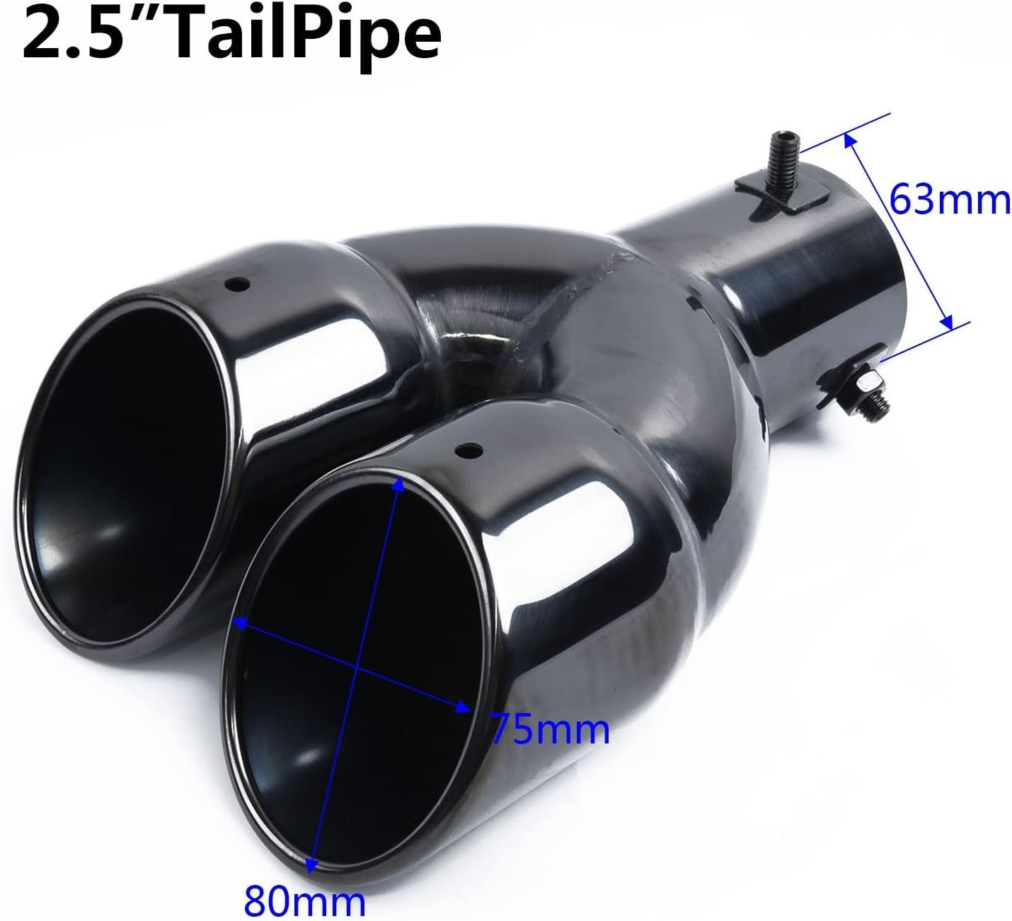 Muffler Universal 63Mm Double Outlet Car Exhaust Systems Pipe Nozzle Muffler Tail Rear Decoration Tube Silencer Straight Car Tuning