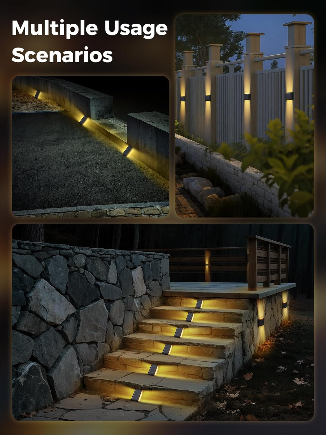 Smiling Shark Solar Lights for Outdoors, Pack of 2 Solar LED Stair Lighting Outdoor Warm White Double-Sided Lighting IP65 Waterproof Solar Step Lights for Garden Patio Walkway