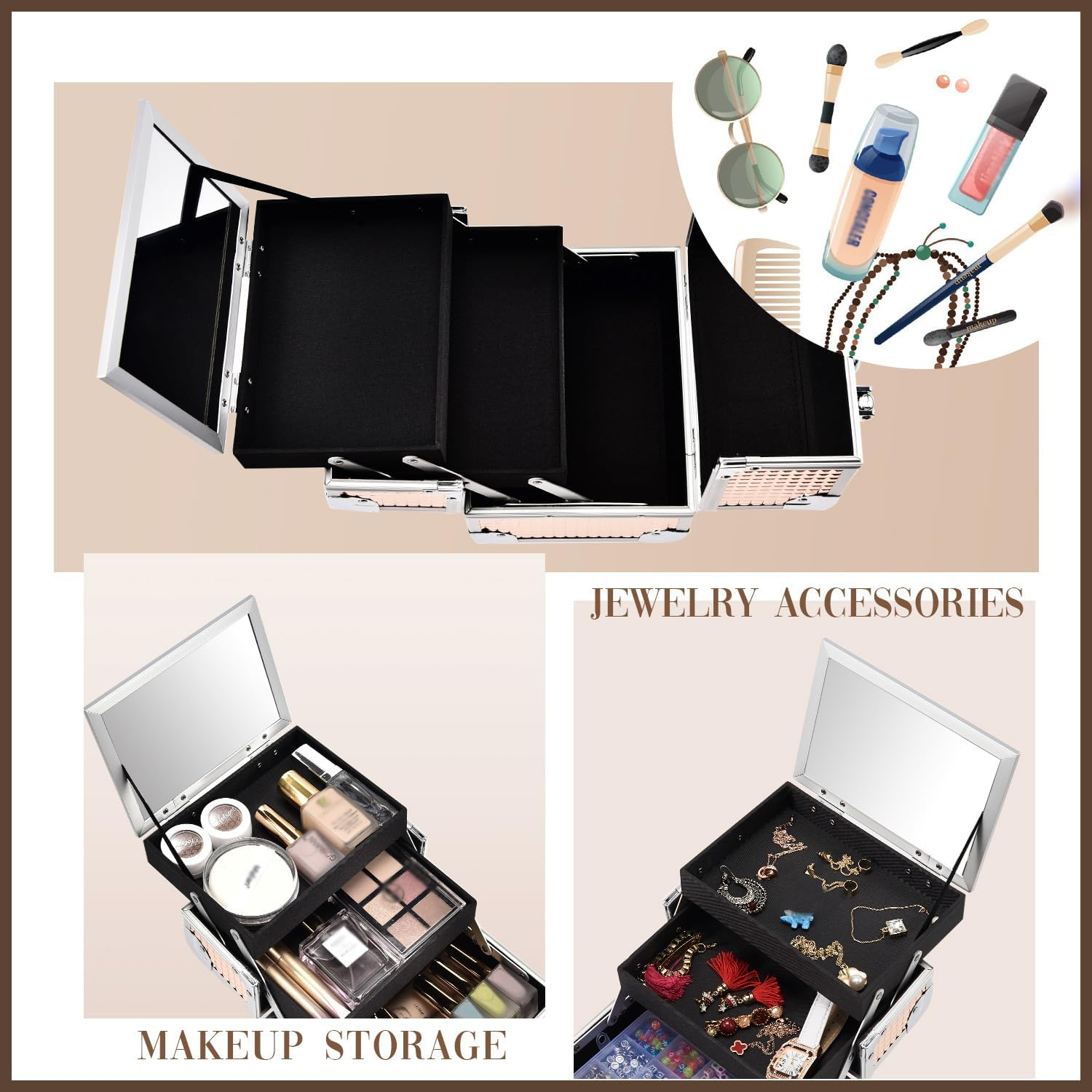 Make-Up Cosmetic Box Vanity Case Jewellery Storage Cabinet with Mirror 19.5 X 15 X 16 Cm image number 3