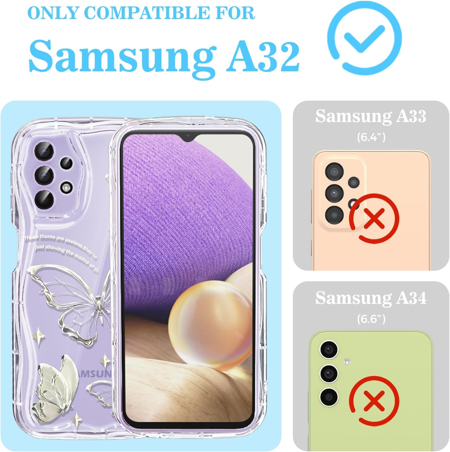 CASBST Compatible for Samsung Galaxy A32 5G Case, Pretty Butterfly Print Three-Dimensional Wave Clear Case for Girls Women, Soft Full Package Anti-Fall Cover for Galaxy A32 5G, Silver Butterfly image number 2