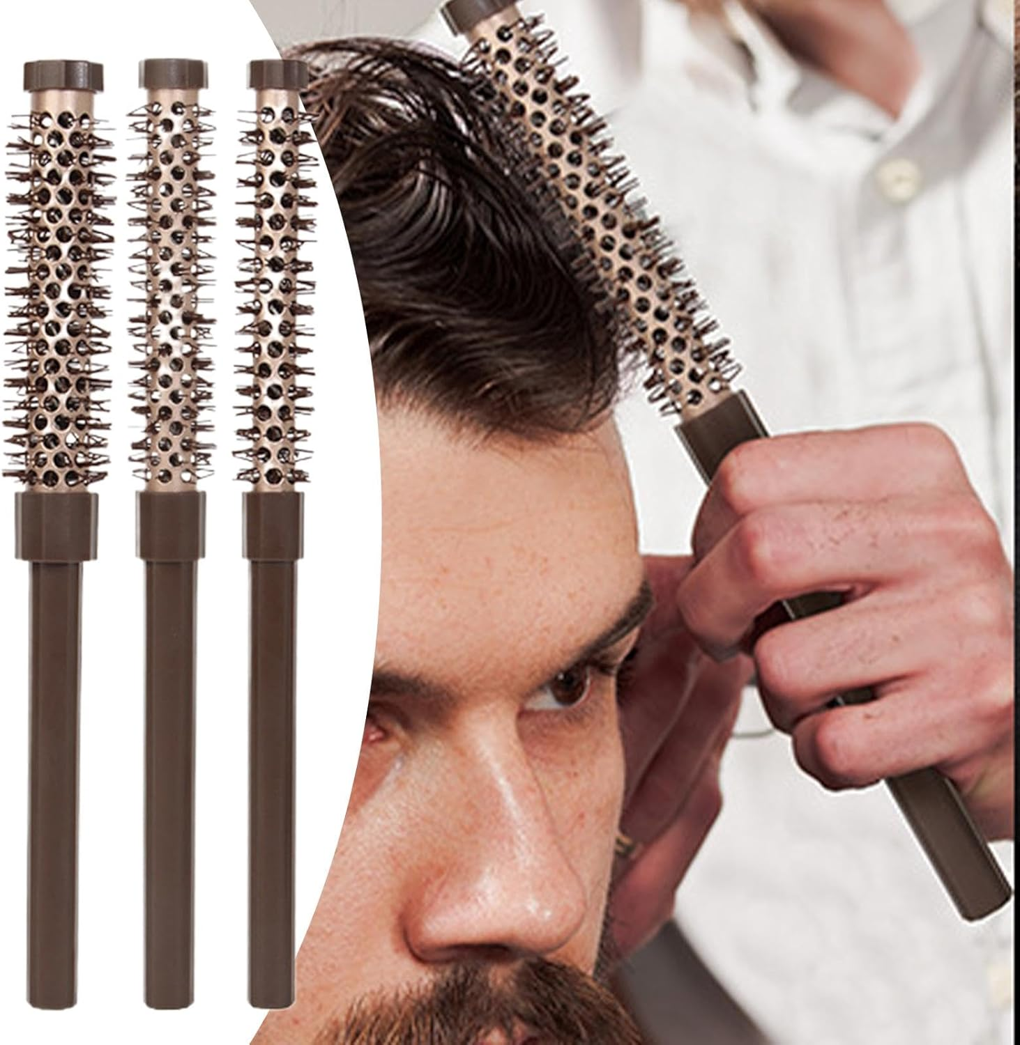 Tuxuseo Hairstyle Brush, round Brush for Blow Drying, Styling Roller Comb, round Moustache, Professional Rolling Brush, Rollling Comb for Bangs, Beard, Thin Short Hair