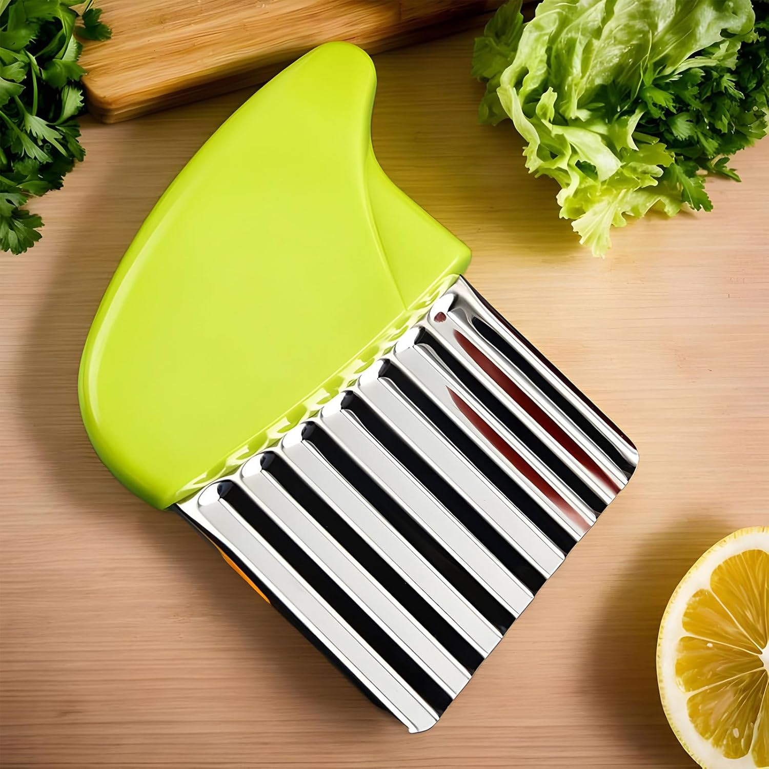 Potato Crinkle Cutter | Stainless Steel Waffle Cutter for Potatoes - Ergonomic Kitchenware Vegetable Chopper Wavy Slicer for Cooking Vegetable Fruit Onion Salad