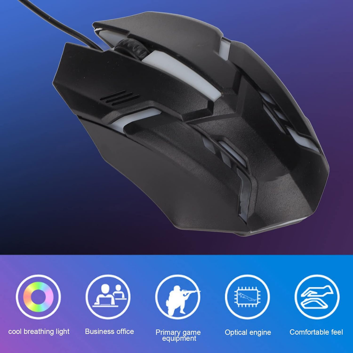 RGB Gaming Mouse, 1600 DPI USB Wired Computer Mice, 3D Scroll Wheel, Adjustable DPI, Ergonomic Gamer Mouse for for 8, for 7, for Vista or for XP (Black) image number 1