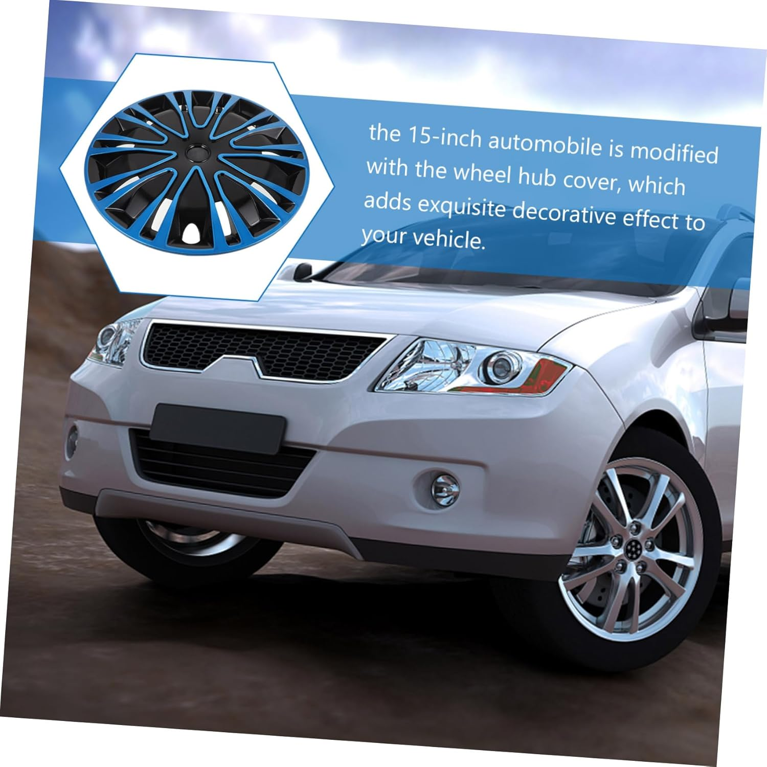 GRIRIW 15-Inch Blue Black Car Hubcap Wheel Cover Universal Automotive Decorative Hub Caps Vehicle Rim Cover for Passenger Cars image number 1