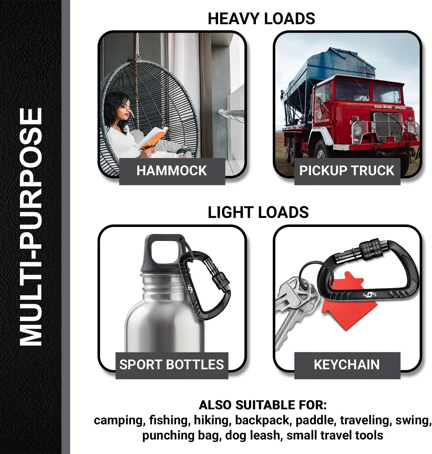 Rhino Produxs 2PCS of 12Kn (2697 Lbs) Heavy Duty Lightweight Locking Carabiner or Auto Locking Carabiner Clips, for Securing Pets, Outdoor, Camping, Hiking, Hammock, Dog Leash Harness, Keychains, Gym - Autolocking Blue image number 7