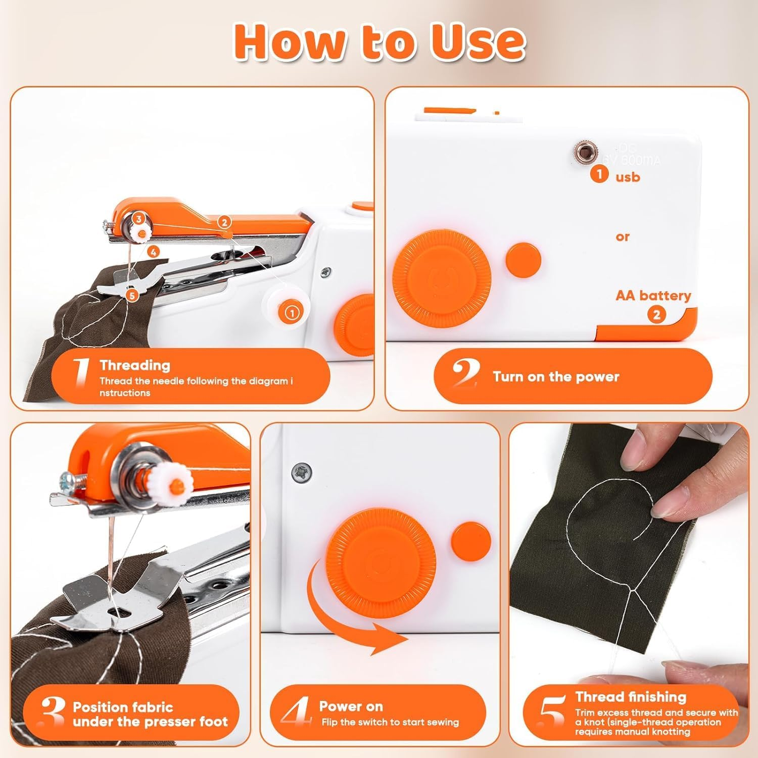 Handheld Sewing Machine for Beginners, Portable Mini Sewing Machine with Two Powered Supply Modes,Simple Operation, Quick Stitching for Home & Travel & DIY image number 1