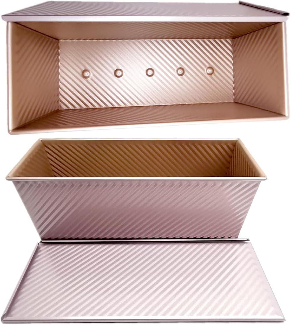 Pullman Loaf Pan with Lid Non-Stick Toast Mold Rectangle Corrugated Bread Cake Mould with Cover for Oven Baking (2.2Lb Dough Capacity)