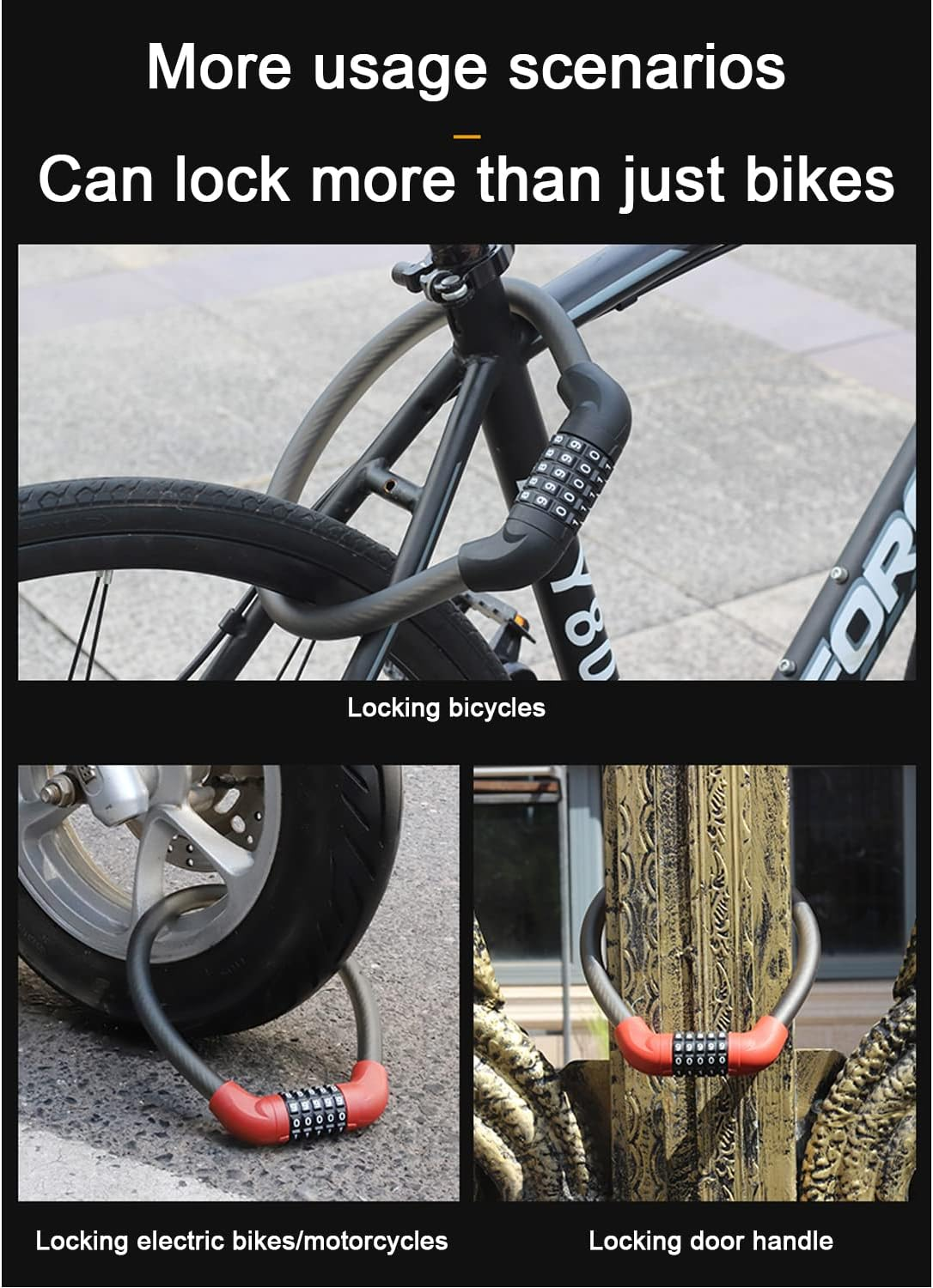 MINGKAI Bicycle Cable Lock, 87CM Alloy Combination Lock, 5-Digit Resetable, Black image number 5