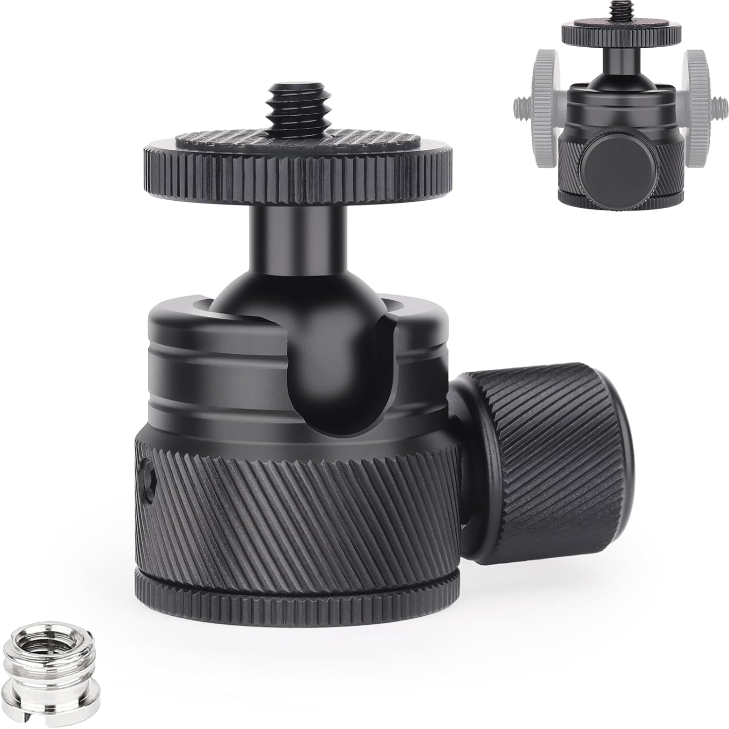 Mini Ball Head-Innorel C19 Mount Tripod Head-Cnc Metal Low Profile Ballhead 360&deg; Pan 90&deg; Tilt Tripods Mount with 3/8" to 1/4" Adapter Ballheads, Max Load 6.61 Lb/3Kg for Phone/Dlsr Camera/Mini Holder image number 2