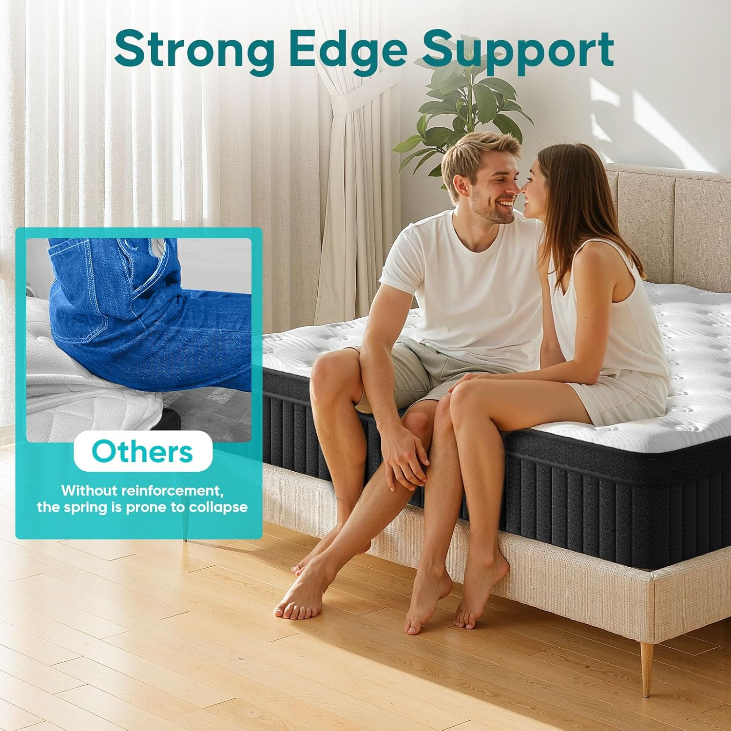 Queen Hybrid Mattress 30Cm Euro Top Medium Firm for Back & Lumbar Support, 100 Night Trial, Individual Pocket Spring Mattresses for Motion Isolation & Pressure Relief with Ergonomic Design image number 5