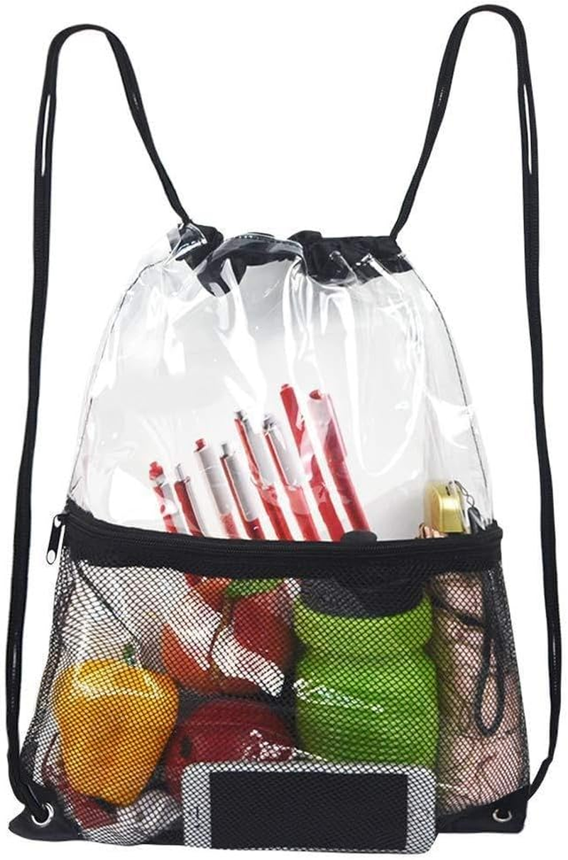 2 Pack Clear Drawstring Bags PVC Waterproof Drawstring Backpack Stadium Transparent Drawstring Bag for Concert Stadium Events Sport Travel