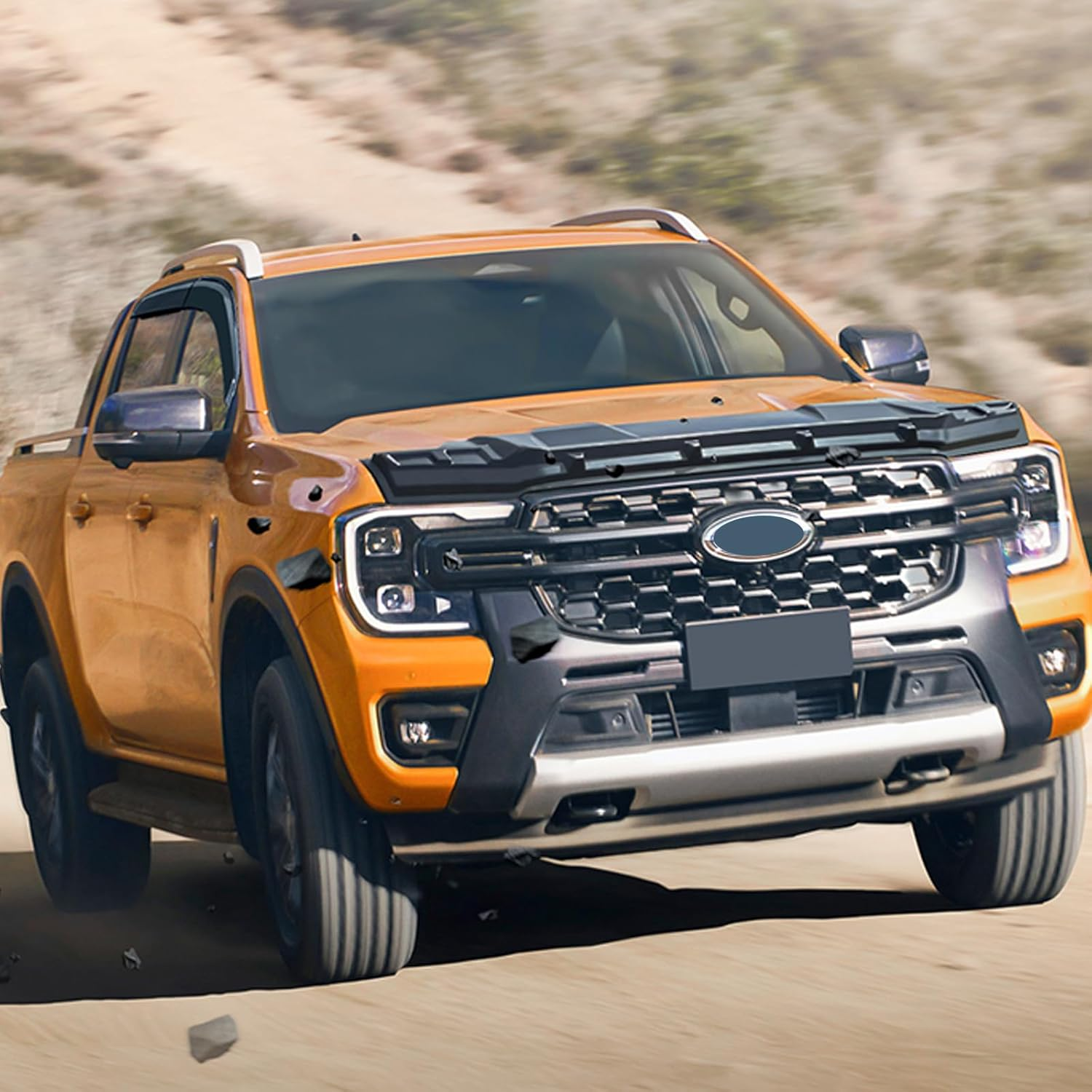 Bonnet Protector Weathershields Window Visor Set for Ford Ranger Next Gen 2022 2023 2024 2025 Accessories, Black Bonnet Protector Stone Guard Sun Rain Wind Deflector Guards image number 1