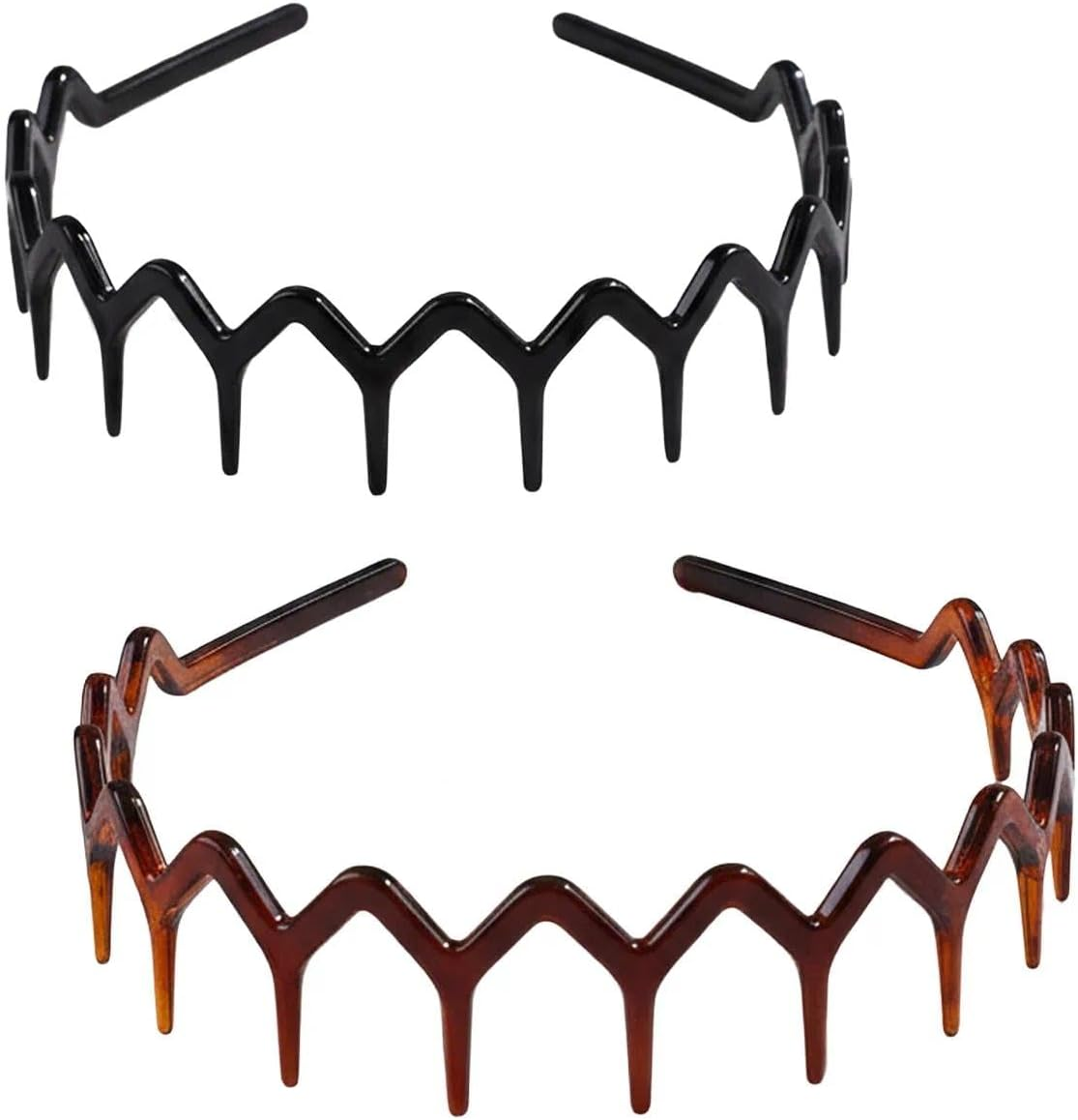 2PCS Plastic Zig Zag Headband Teeth Non-Slip Hair Band for Women and Men, Durable Black Hair Accessory Set - Fengea image number 5
