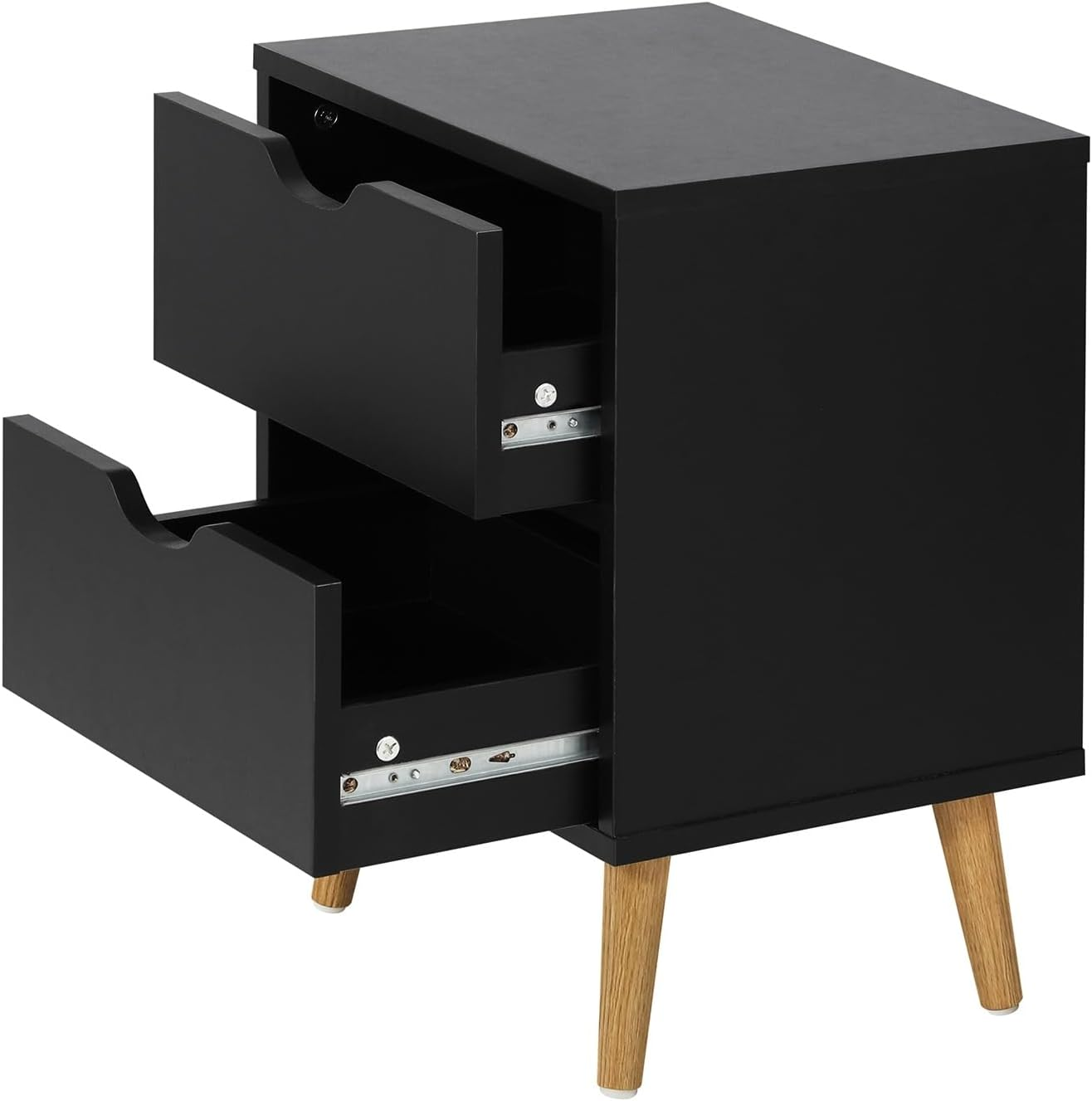 Oikiture Bedside Table with 2 Drawers, Wooden Side Table Nightstand Home Storage Furniture Black image number 5