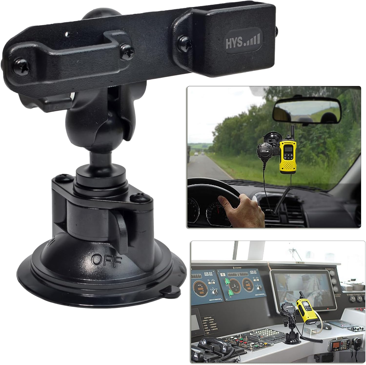 HYS Car Suction Cup - Dashboard and Windshield Walkie Talkie Belt Clip Mount for Car Holder Mount/Mic Holder for Anytone Baofeng Icom Kenwood Yaesu Wouxon Amateur Radio HT &Speaker Microphone image number 3