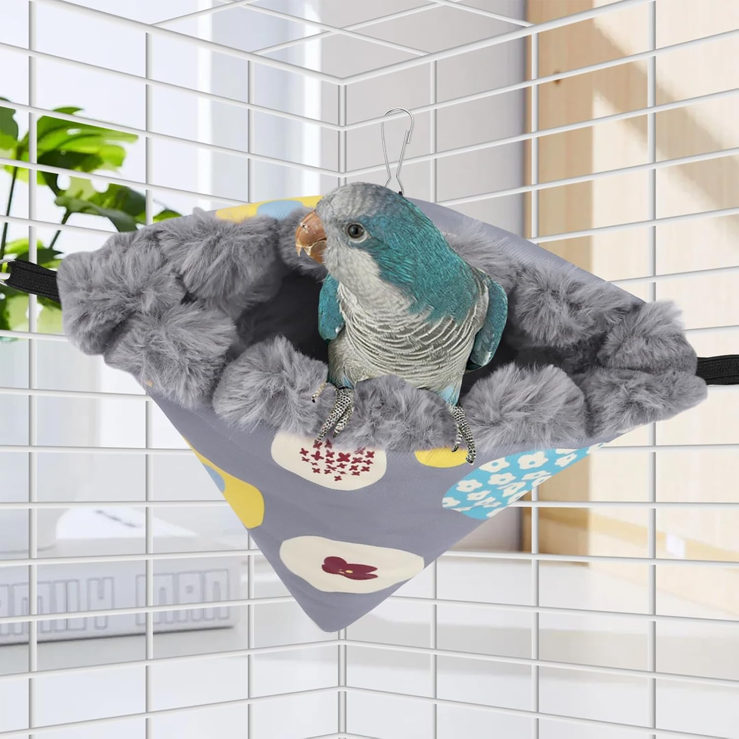 Yanmucy Bird Nests for Cages Waterproof Plush Winter Bird Hammock Hanging Warm Parrot Bed Cozy Corner Parrot House Tent for Sleeping Playing (Blue, Medium)