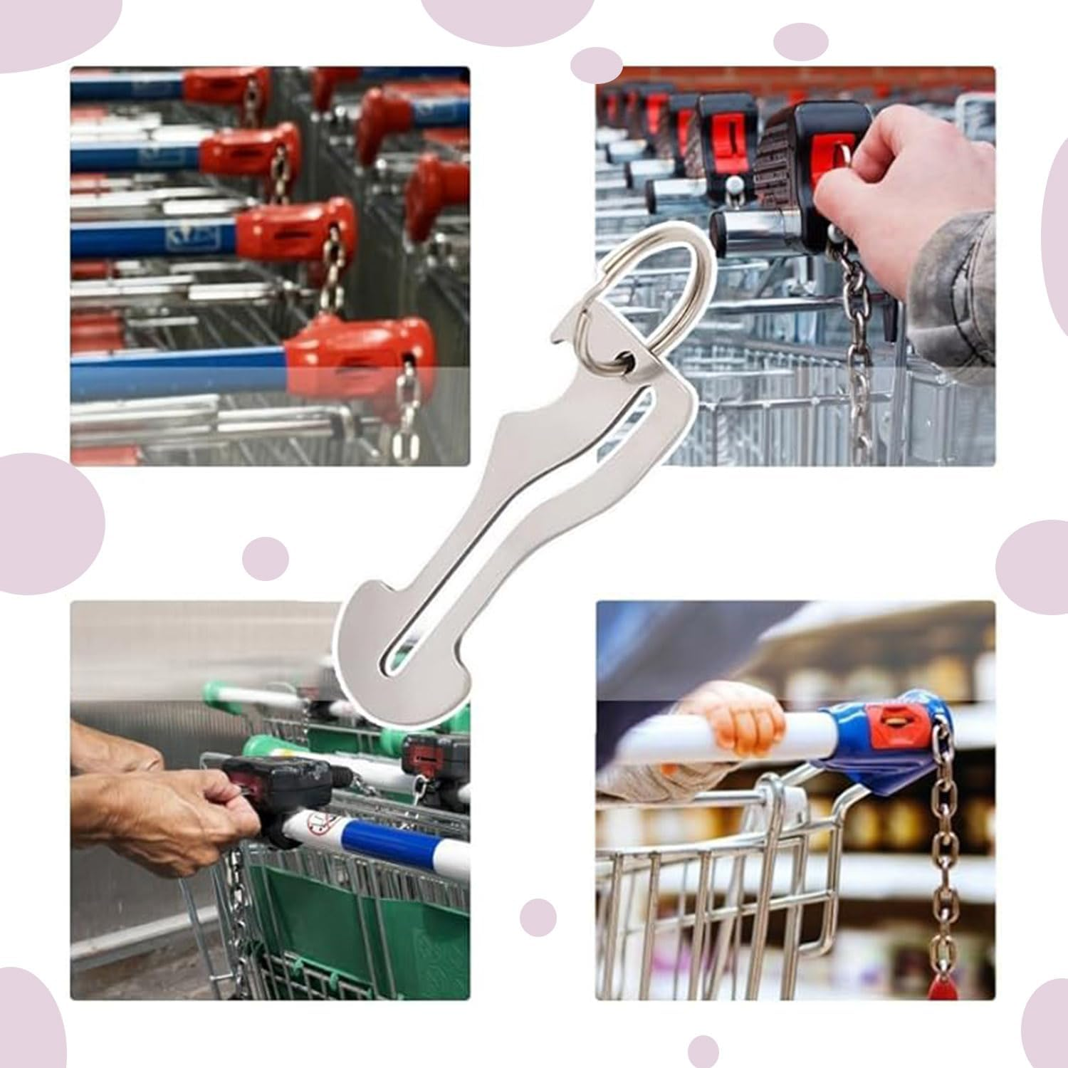 Roczential 6 Pieces Stainless Steel Shopping Cart Tokens and Disassembly Key Ring, Suitable for Supermarket and Convenience Store Unlocking image number 2