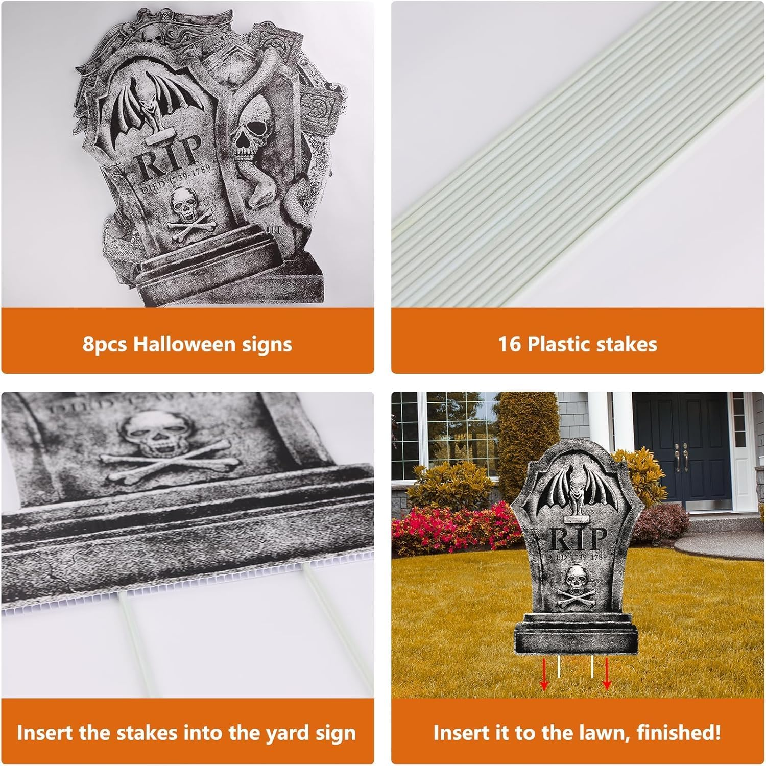 Halloween Decorations Outdoor Tombstones Halloween Gravestones Decor Large Graveyard Decorations Realistic Scary Skeleton Tombstone Cemetery Grave Signs for Halloween Party Yard Lawn Outside image number 2