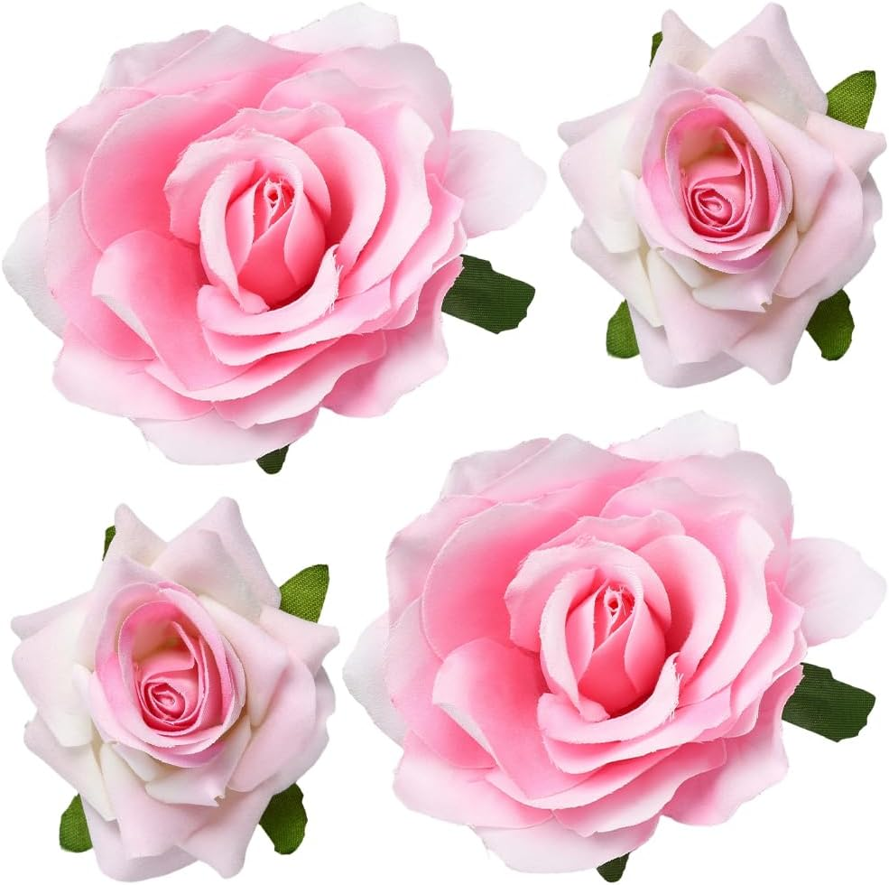 SOFPLATE Pack of 4 2 Styles Pink Rose Hair Clips Large Flower Brooch Large Fabric Pins Elegant Flowers Metal Decorative Hair Clips Accessories for Hairstyle Wedding Festival Party DIY Decoration image number 6