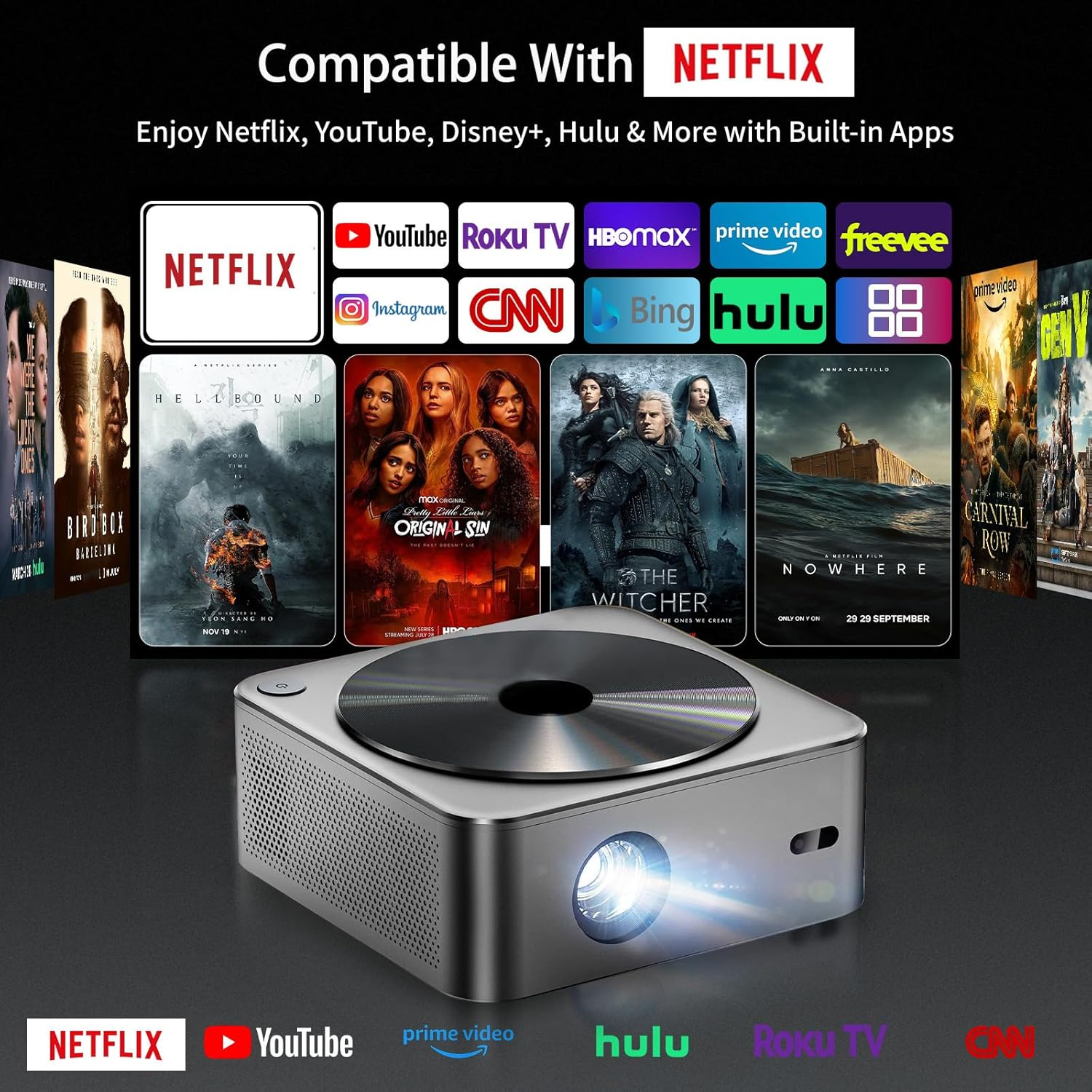 Projector-4K [1200 Ansi/Netflix Officially Licensed] Smart Projector with Wifi6 and Bluetooth,3D Stereo Sound & AI Auto Focus,Outdoor Movie Projector,Max 300''Display image number 5