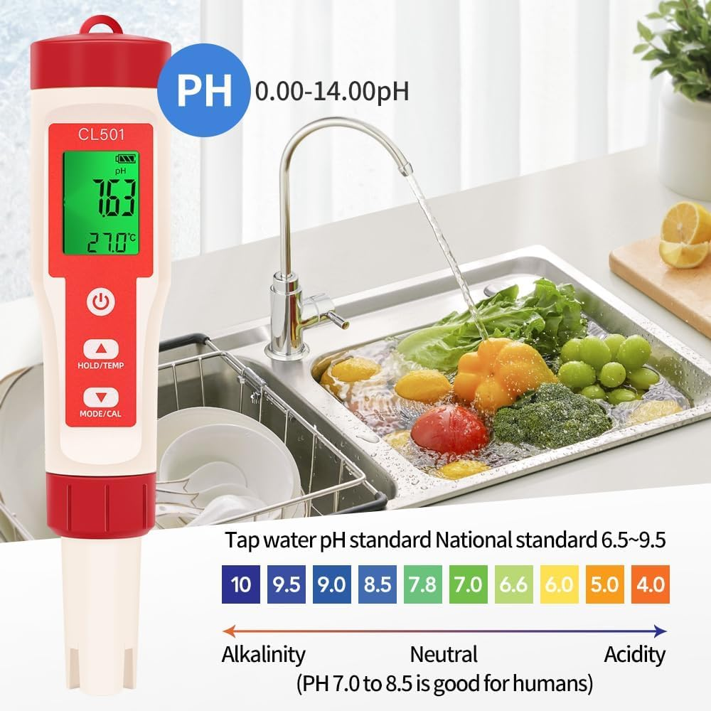 B-Qtech Water Quality Tester, Ph/Cl/Orp/H2/Temp 5 in 1, Chlorine Tester Digital, Portable PH Tester with LCD Display, for Drinking Water, Swimming Pool, Pool, Spa or Laboratory image number 3
