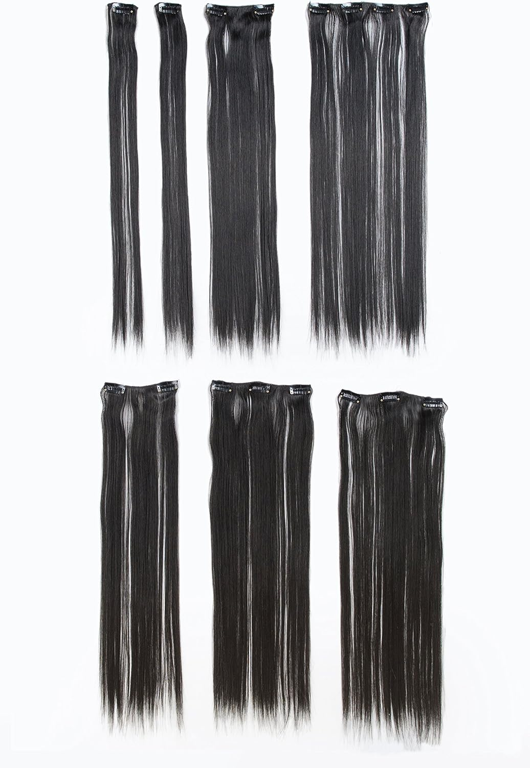 (1B-Off Black) - SWACC Women 60Cm Straight Full Head 7 Separate Pieces Heat Resistance Synthetic Hair Clip in Hair Extensions (1B-Off Black) image number 1