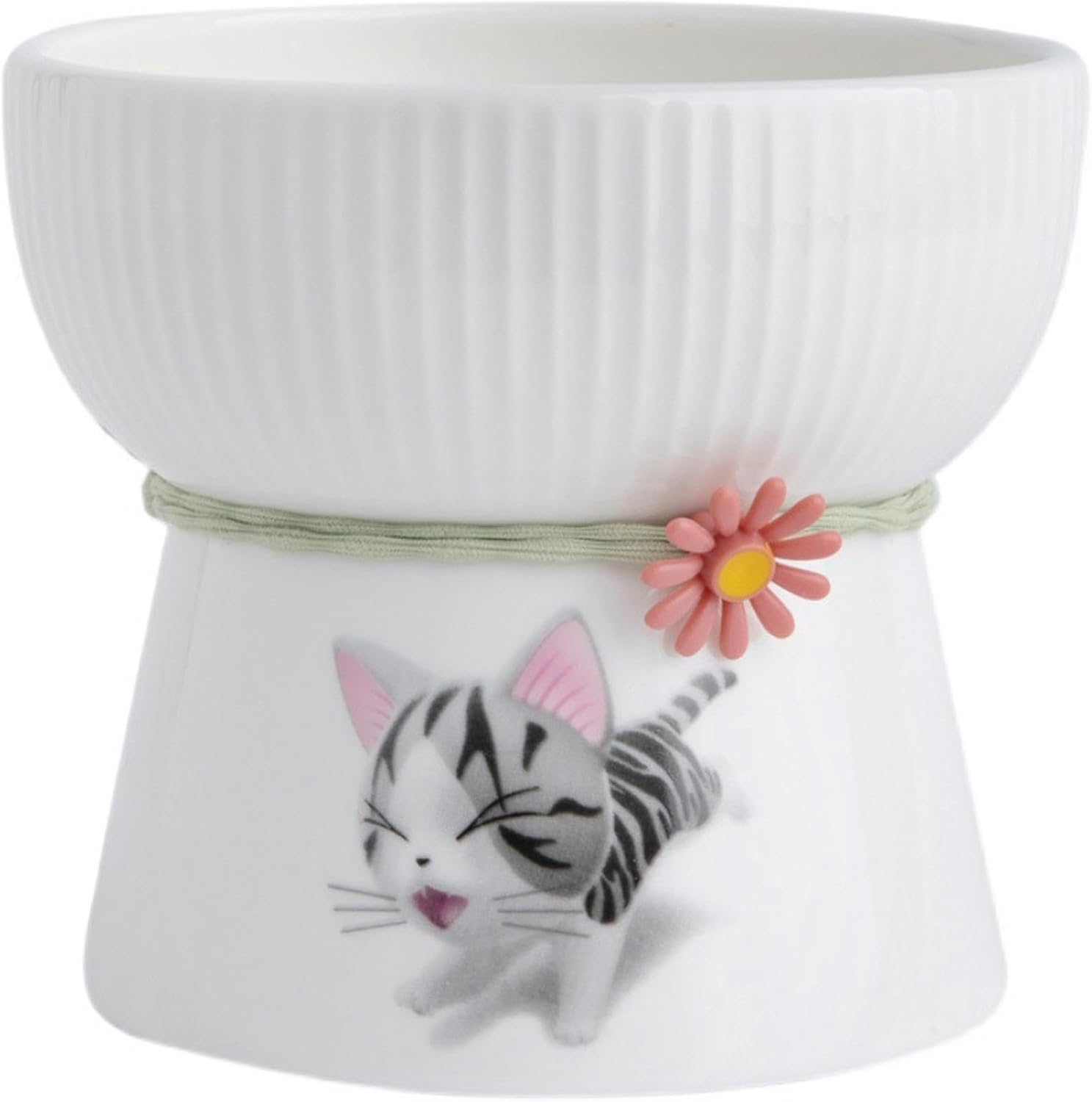 1Pc Pet Drinking Water Japanese Cute Ceramic Grain Bowl Cat and Dog High Foot Bowl Neck Protection Bowl-Moderate-Low Foot Pure White Random image number 3